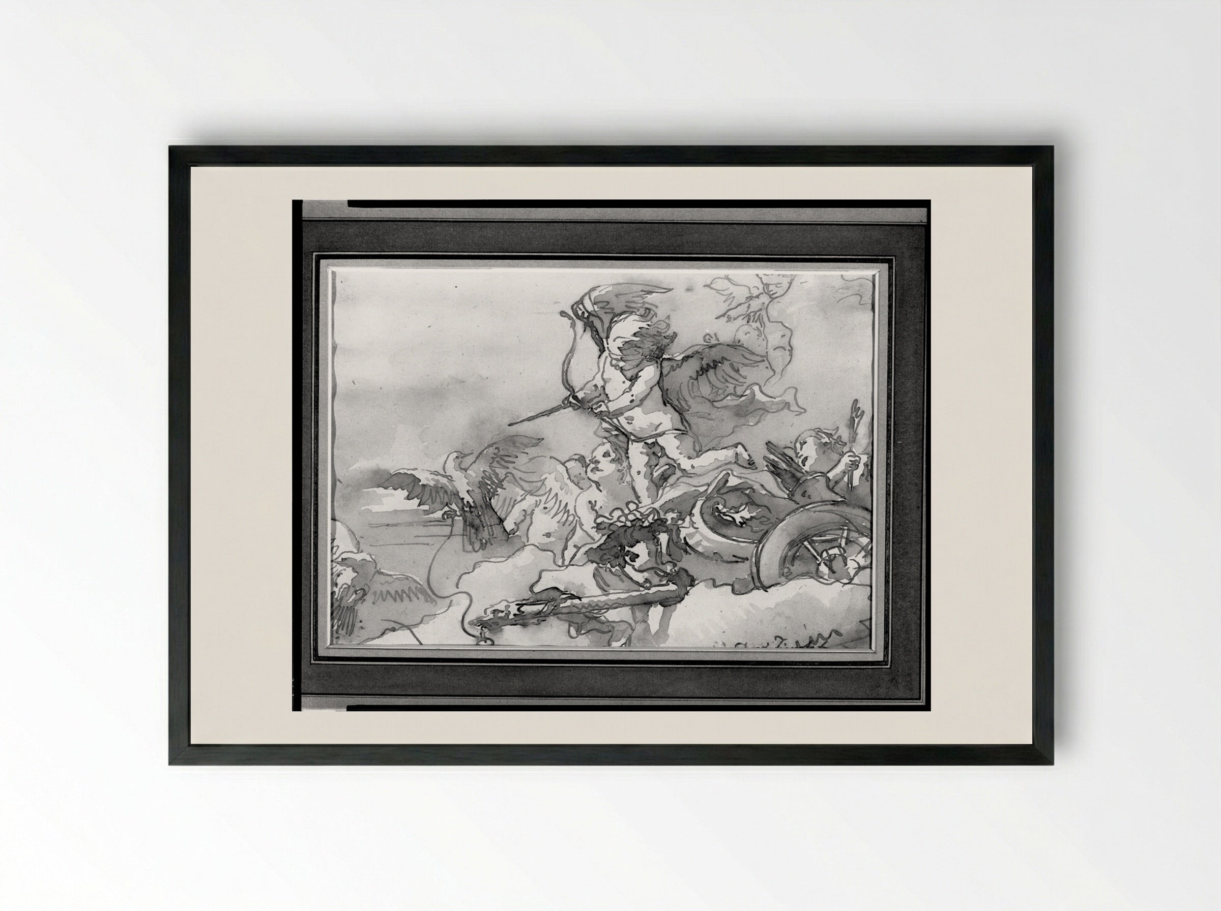 Cupid in a Chariot - Giovanni Domenico Tiepolo - Framed Print Black