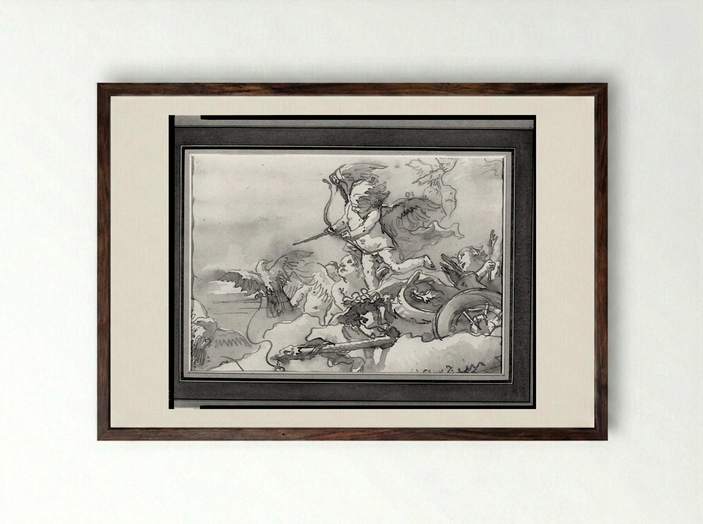 Cupid in a Chariot - Giovanni Domenico Tiepolo - Framed Print Dark Wood