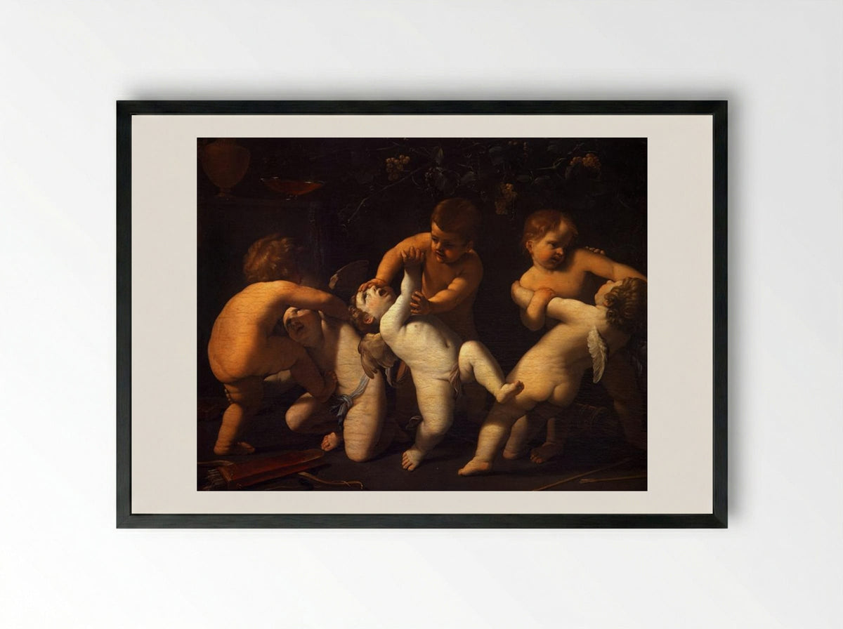 Cupids Fighting - Guido Reni - Framed Print Black