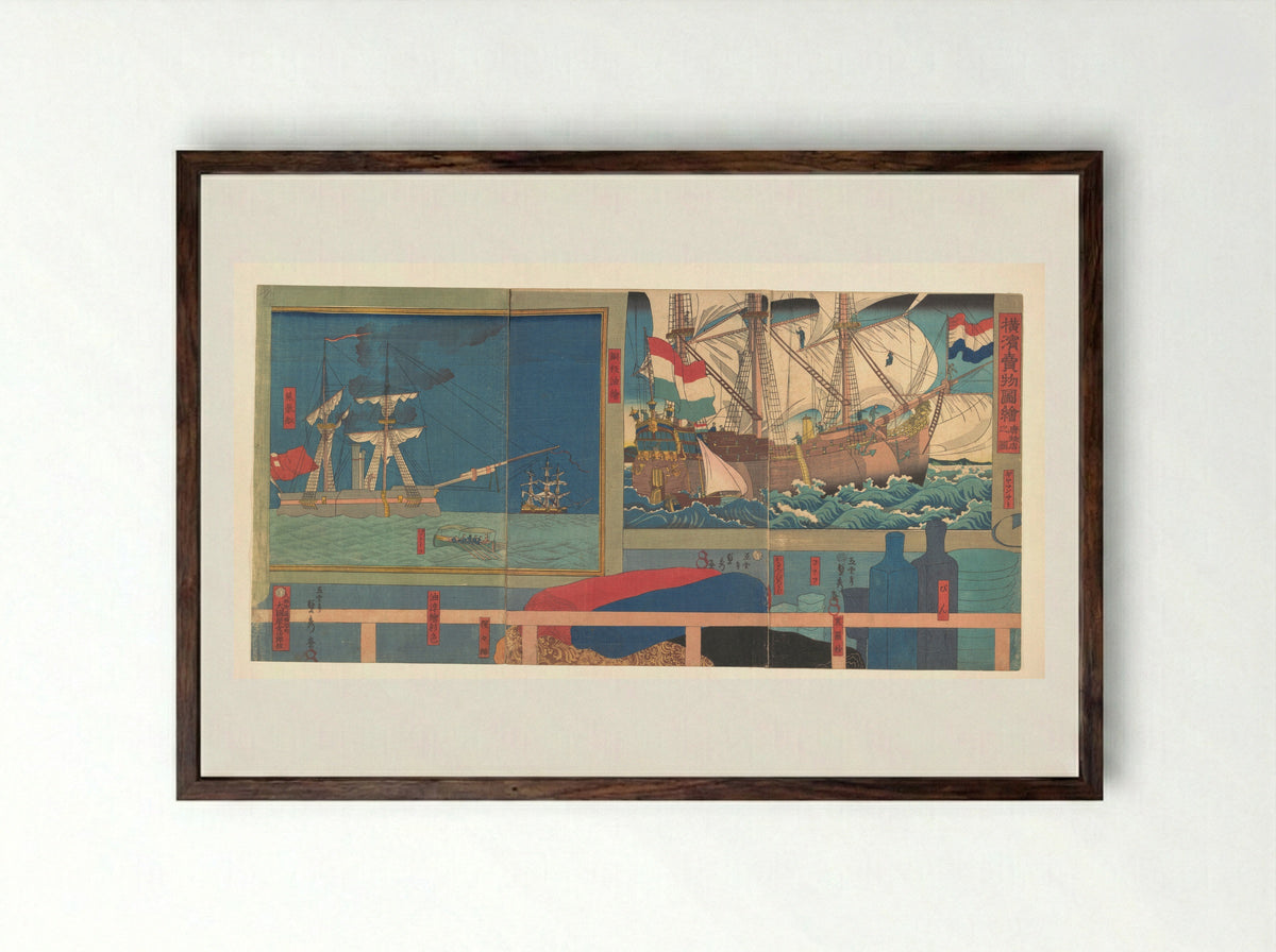 Curio Shop in Yokohama - Utagawa Sadahide - Framed Print Dark Wood