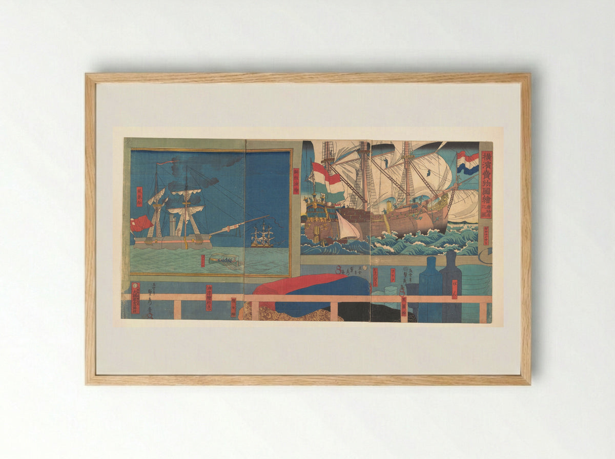 Curio Shop in Yokohama - Utagawa Sadahide - Framed Print Wood
