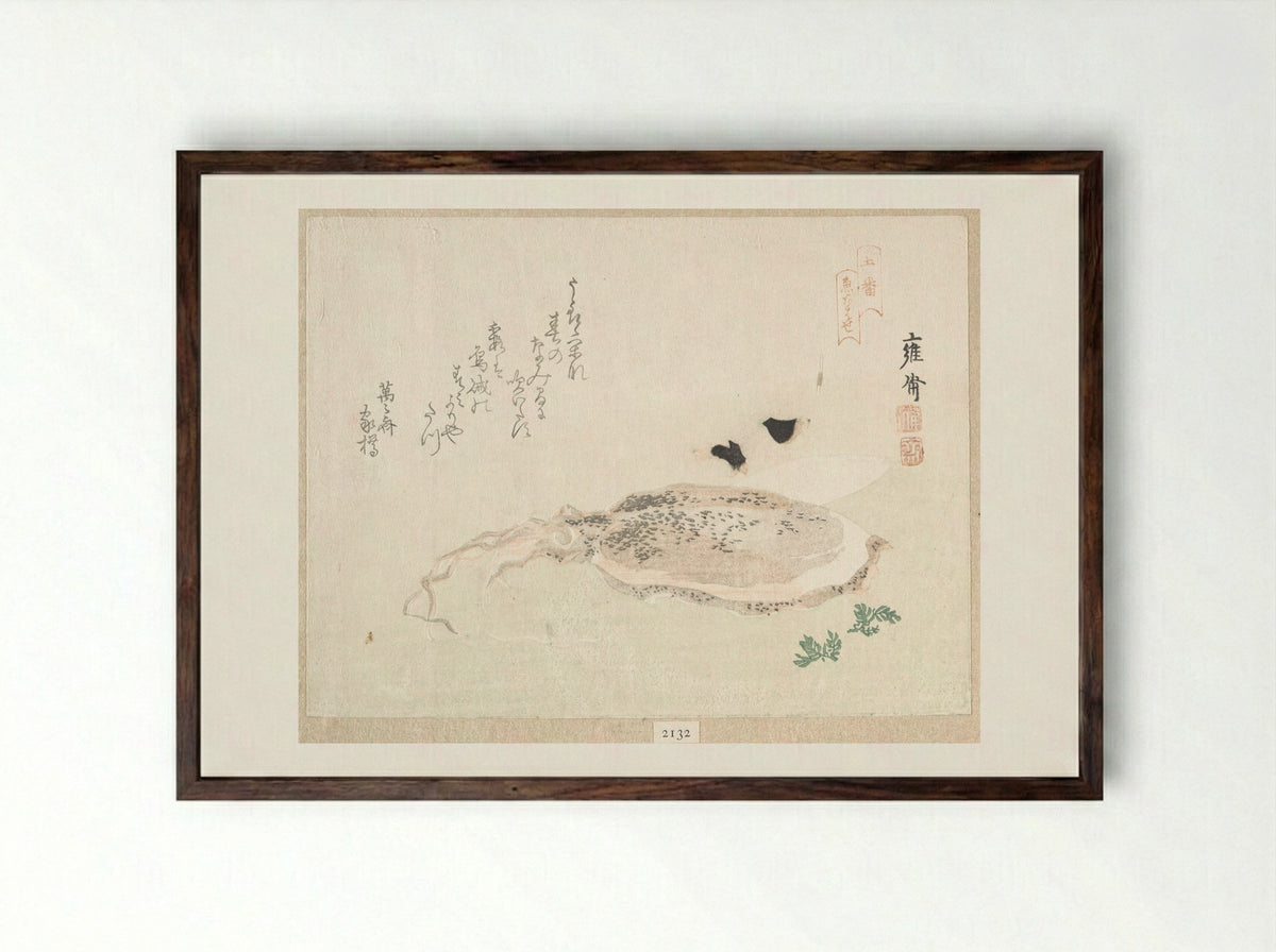 Cuttle Fish - Kikuchi Yōsai - Framed Print Dark Wood