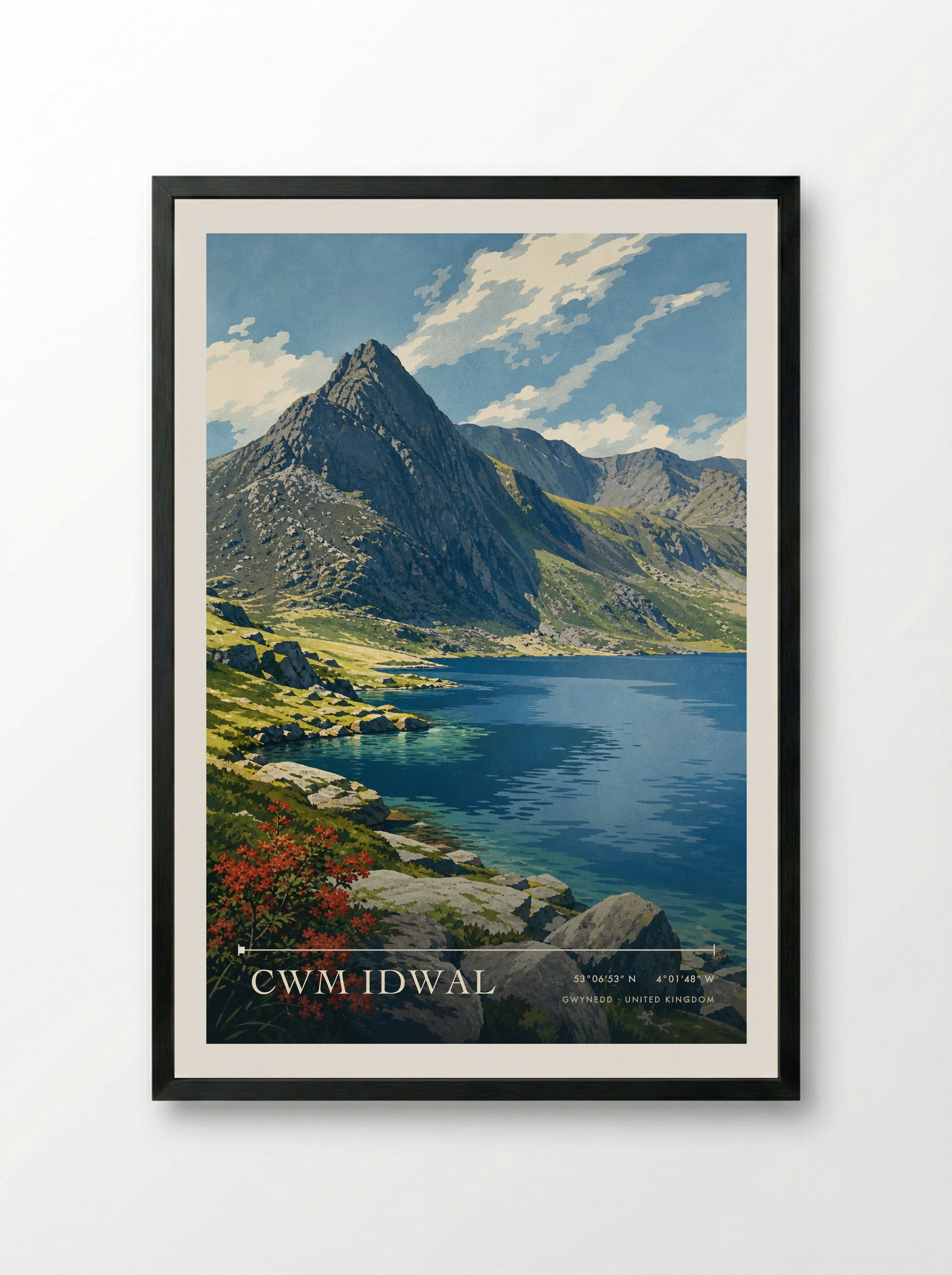 Cwm Idwal Gwynedd United Kingdom Travel Poster - Framed Print Black