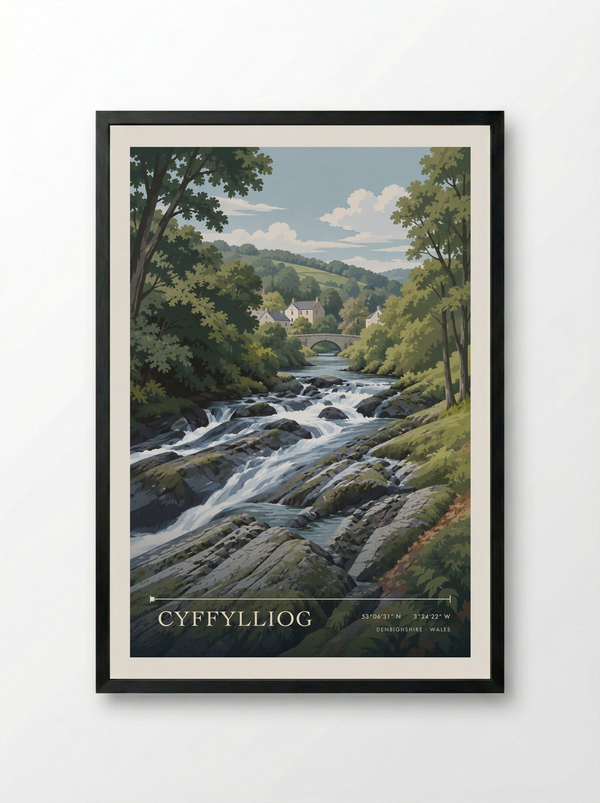 Cyffylliog, Denbighshire | Travel Poster - Framed Print Black