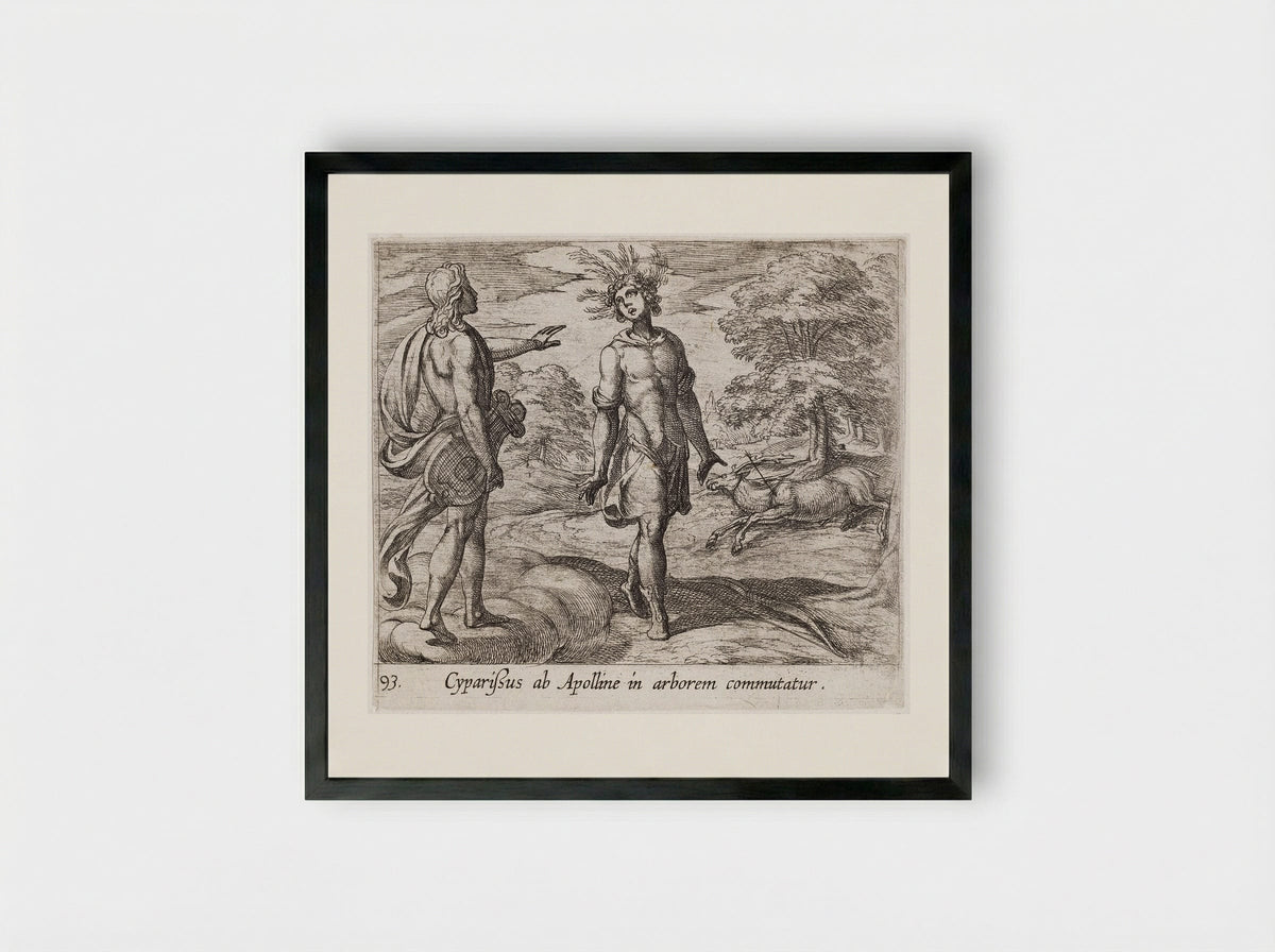 Cyparissus Changed into a Cypress Tree - Antonio Tempesta - Framed Print Black