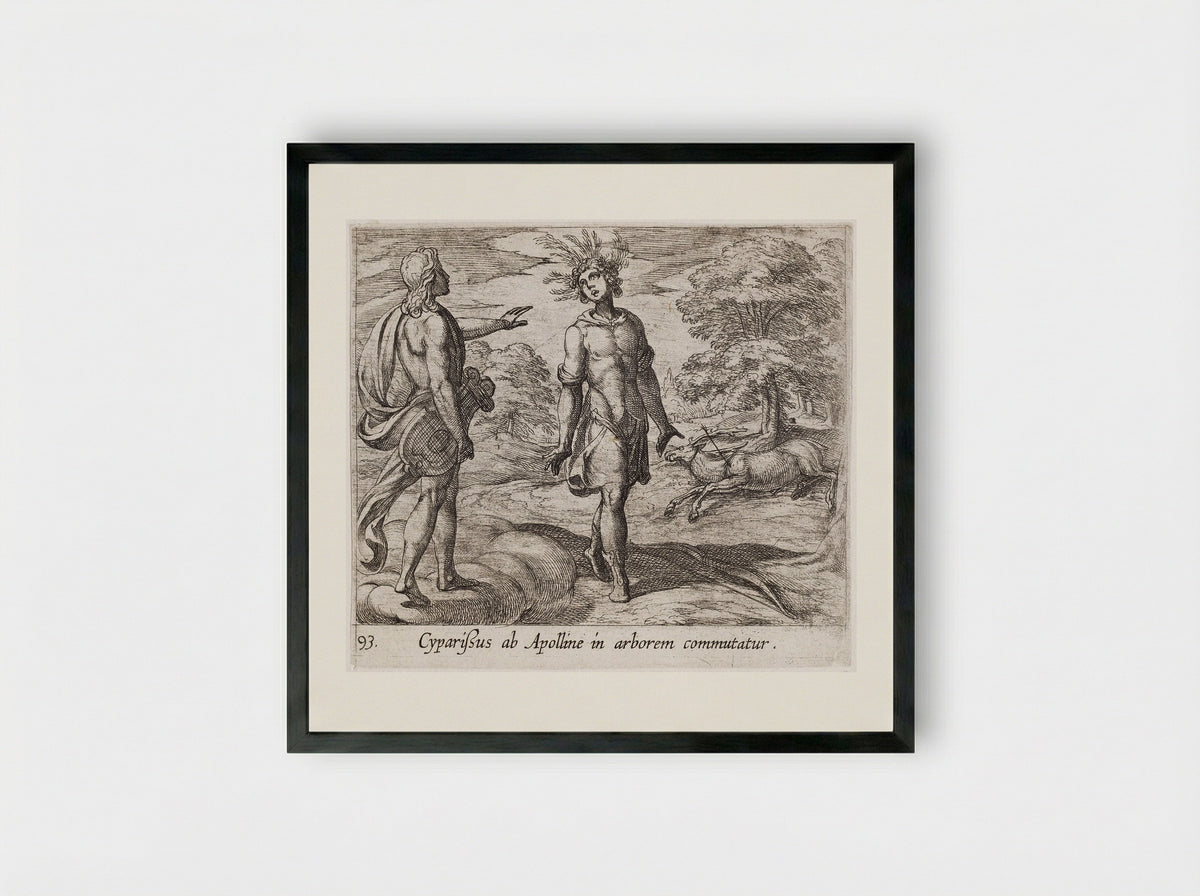 Cyparissus Changed into a Cypress Tree - Antonio Tempesta - Framed Print Black