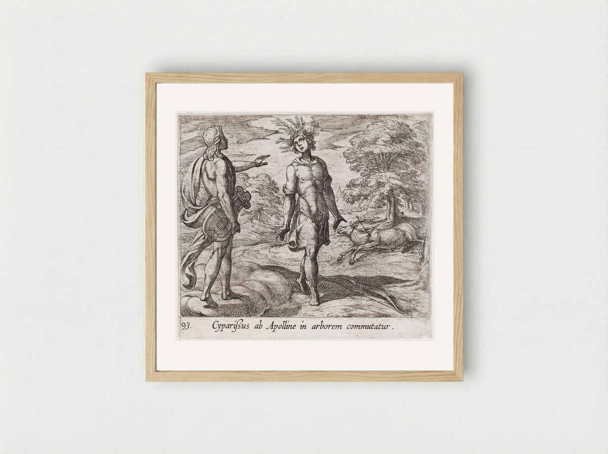 Cyparissus Changed into a Cypress Tree - Antonio Tempesta - Framed Print Wood