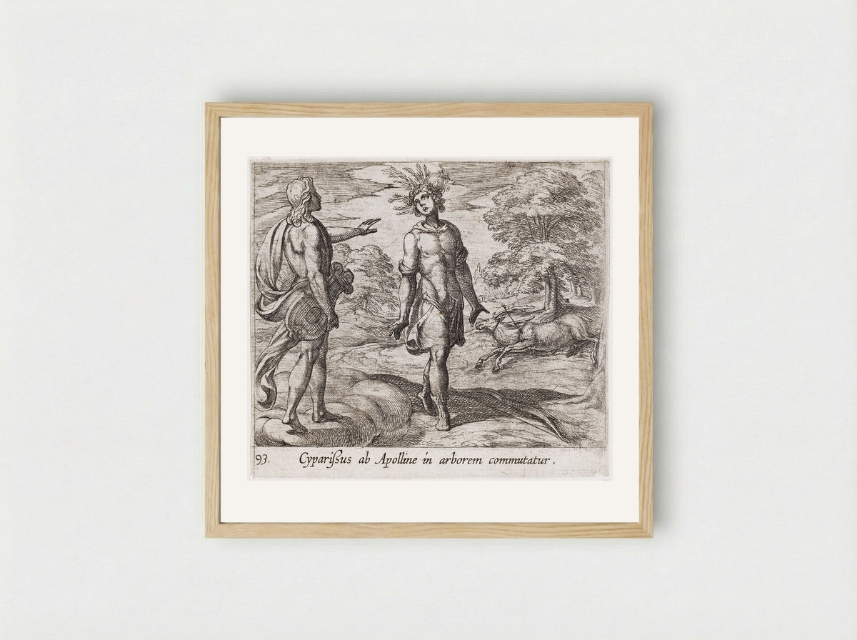 Cyparissus Changed into a Cypress Tree - Antonio Tempesta - Framed Print Wood