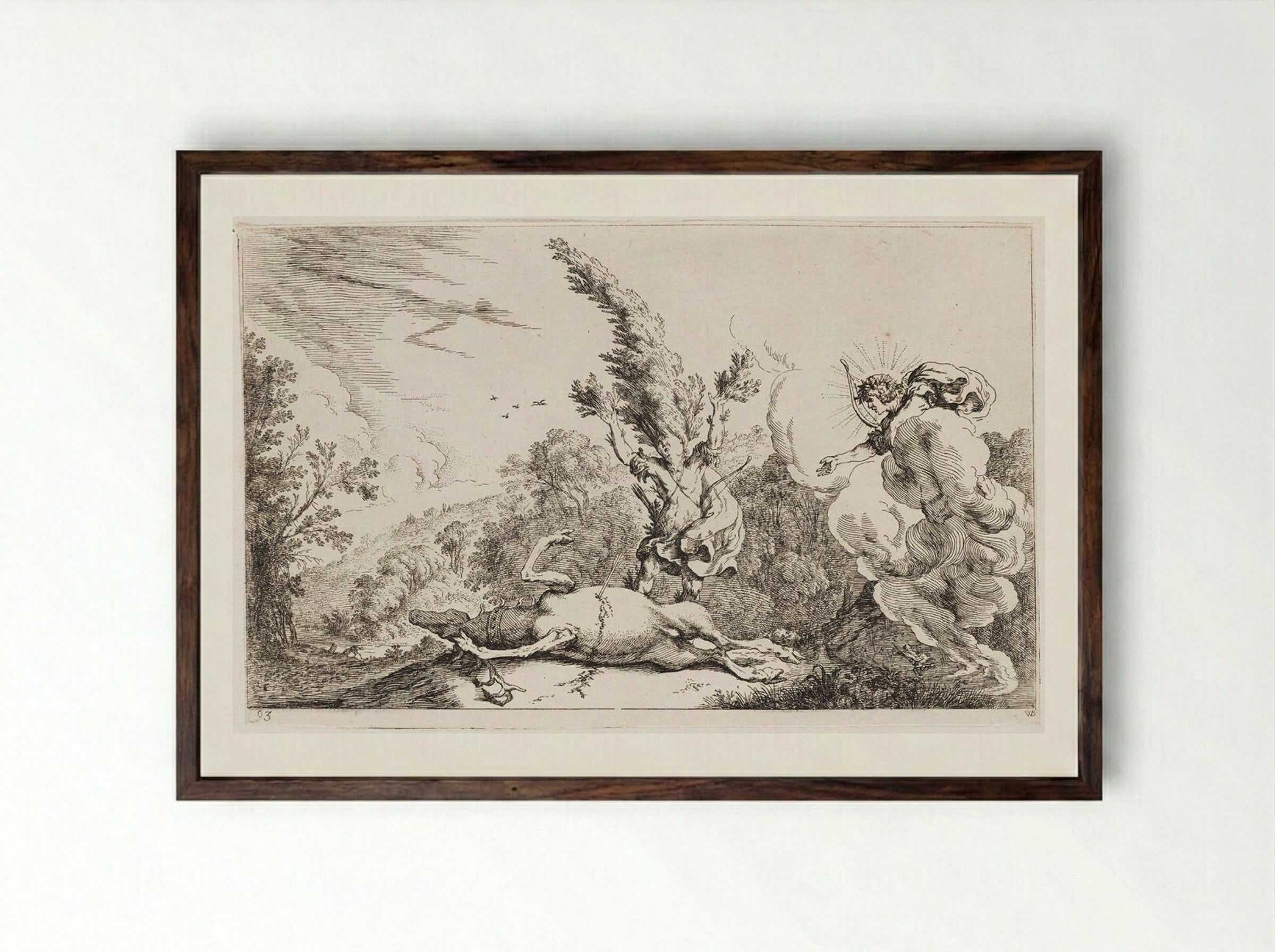 Cyparissus Is Transformed into a Cypress - Johann Wilhelm Baur - Framed Print Dark Wood
