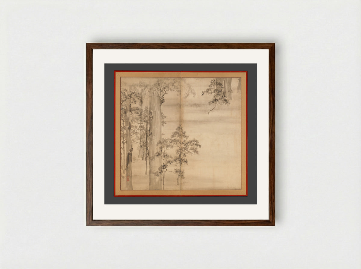Cypresses - Ikeda Koson - Framed Print Dark Wood