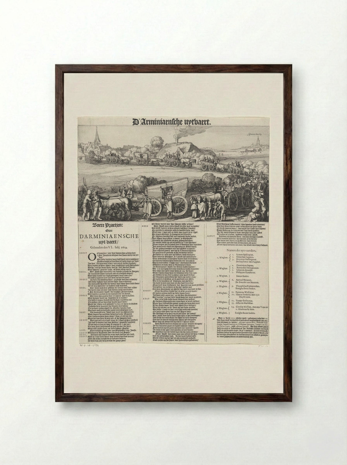 D’Arminiaensche uyt-vaert (The Arminian Funeral) - Claes Jansz. Visscher (II) - Framed Print Dark Wood