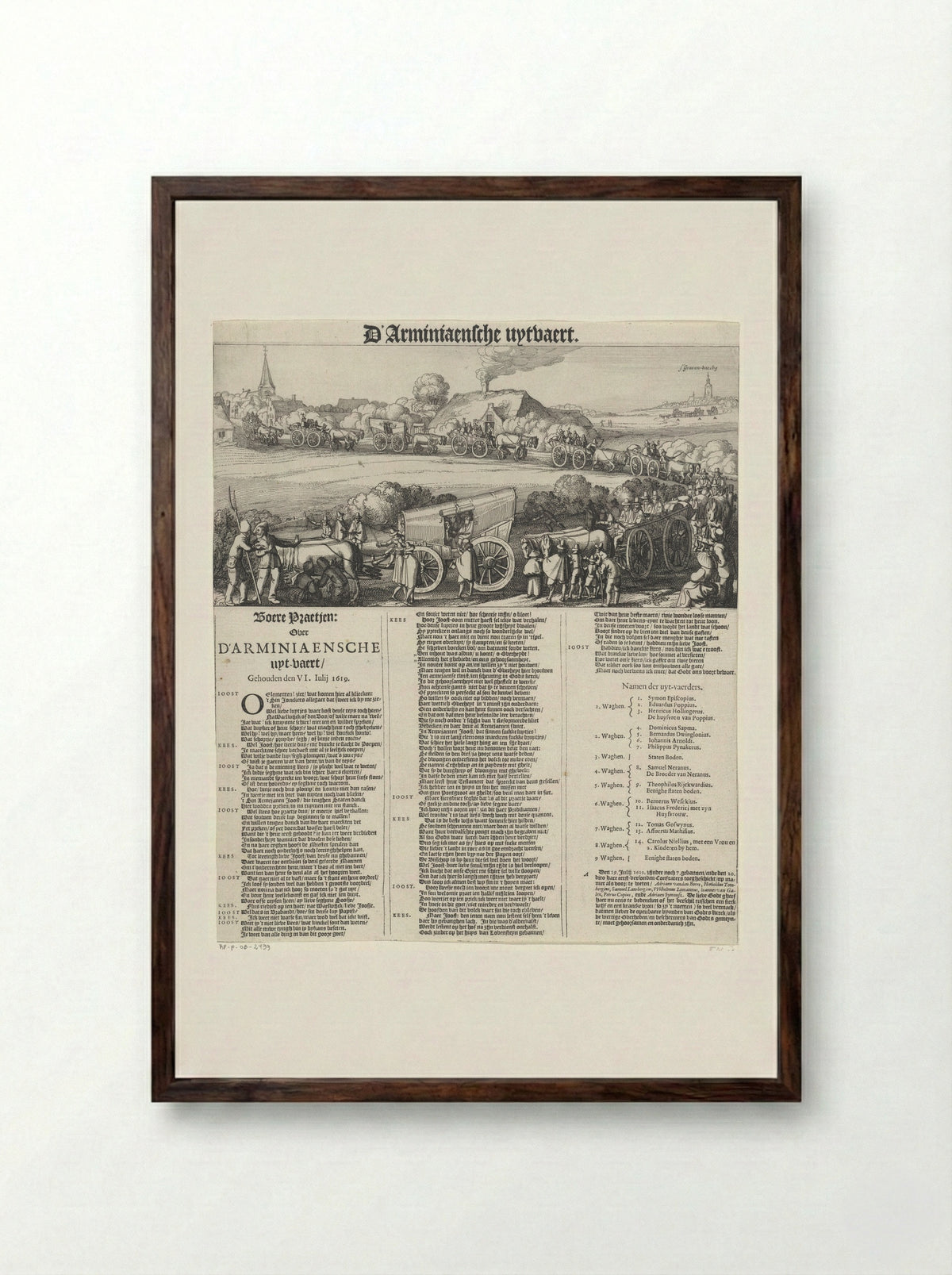 D’Arminiaensche uyt-vaert (The Arminian Funeral) - Claes Jansz. Visscher (II) - Framed Print Dark Wood