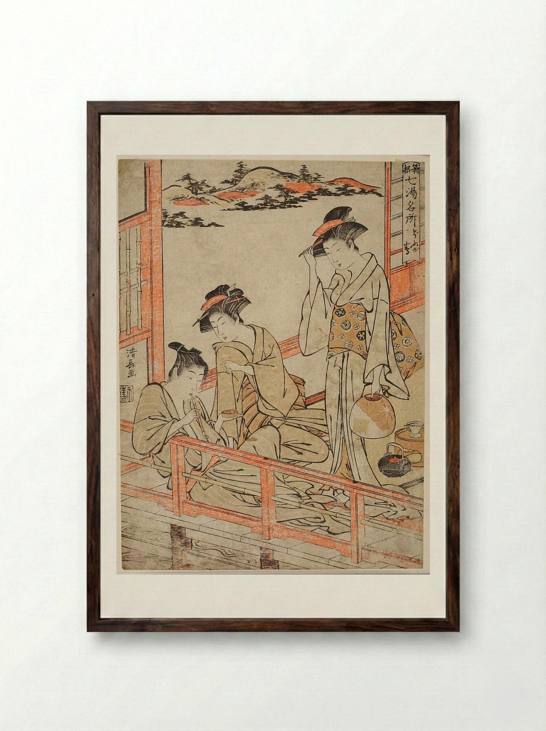 Dōgashima, from the series Seven Noted Hot Springs in Hakone - Torii Kiyonaga - Framed Print Dark Wood