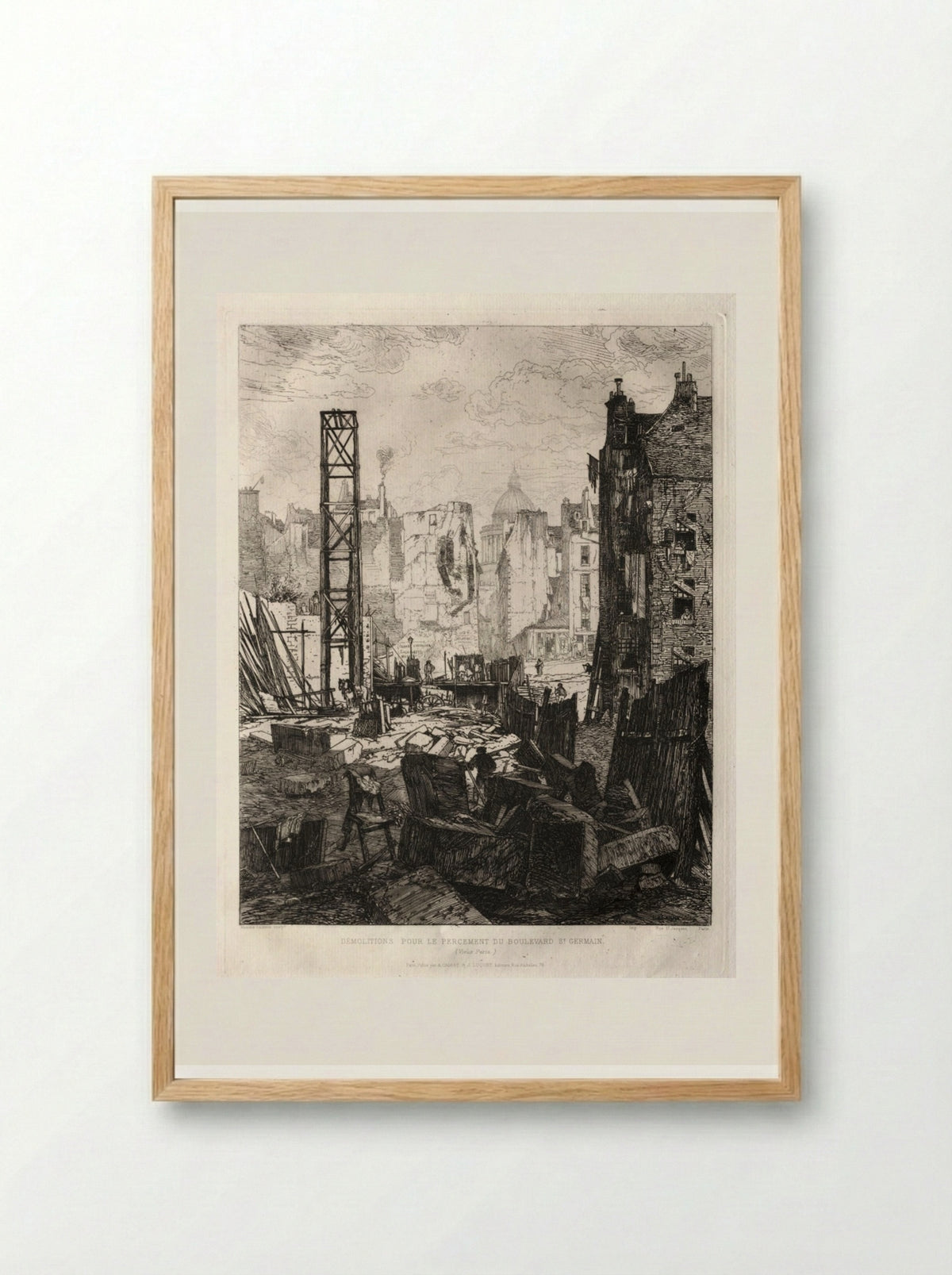 Démolitions pour le percement du boulevard Saint-Germain - Maxime Lalanne - Framed Print Wood