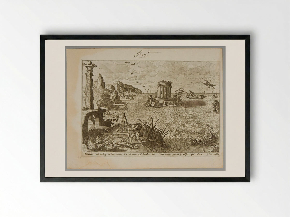 Daedalus and the Death of Icarus - Gerard de Jode - Framed Print Black