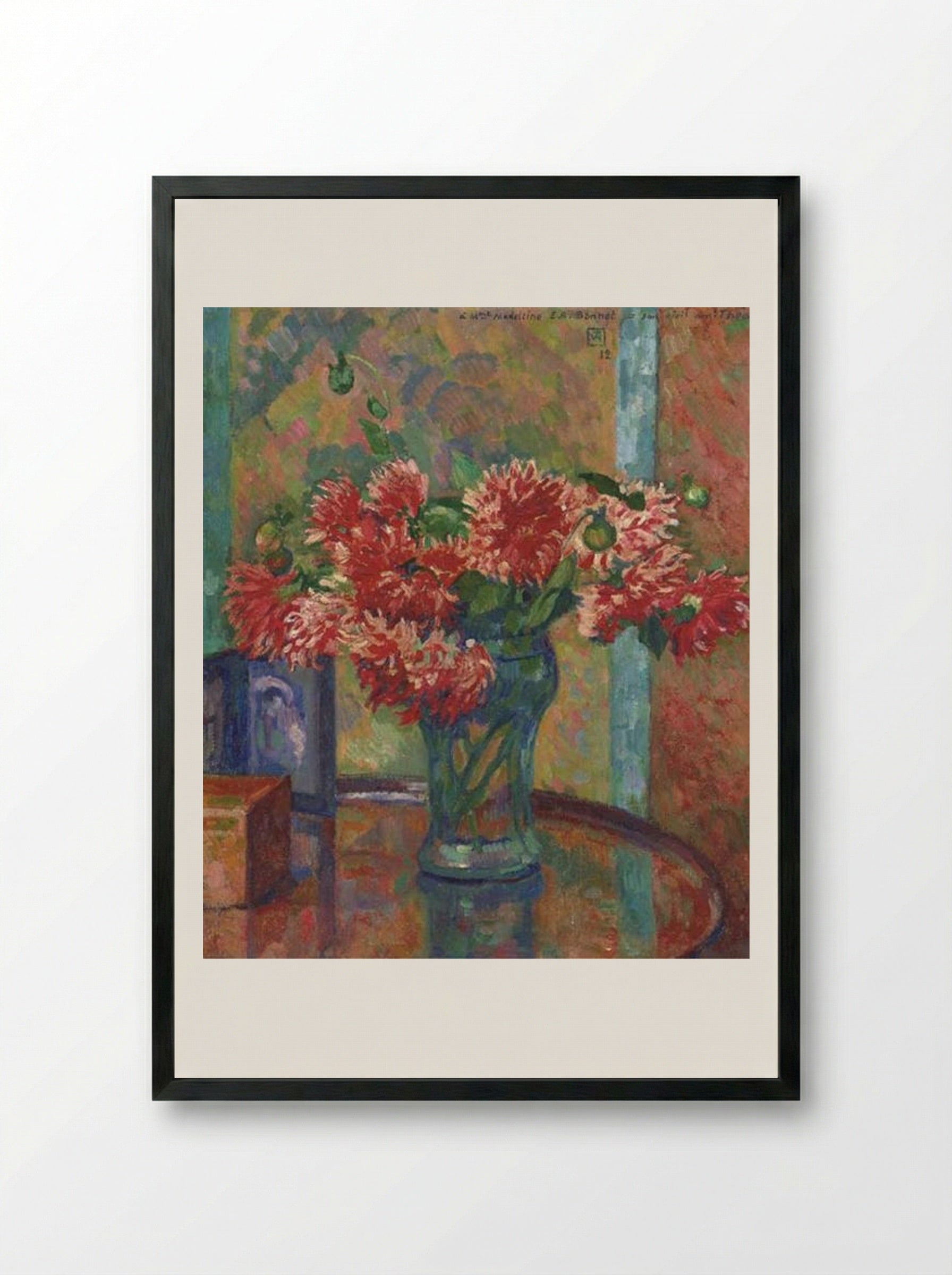 Dahlias (to Mme Madeleine E.R Bonnet) - Théo van Rysselberghe - Framed Print Black