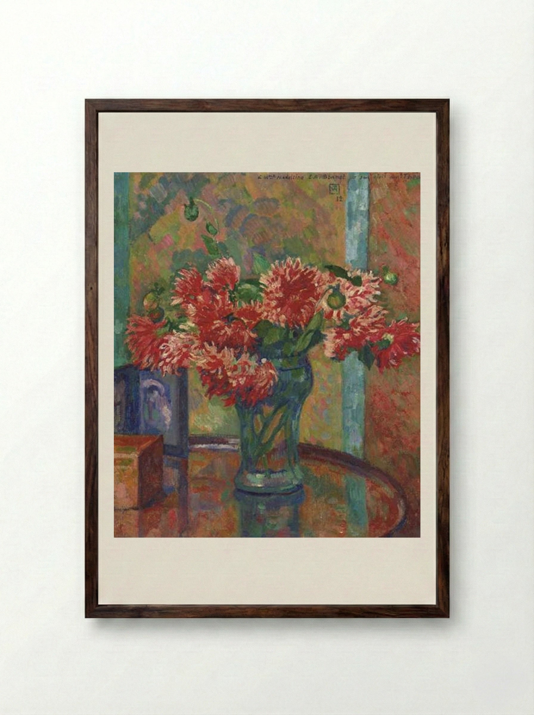 Dahlias (to Mme Madeleine E.R Bonnet) - Théo van Rysselberghe - Framed Print Dark Wood