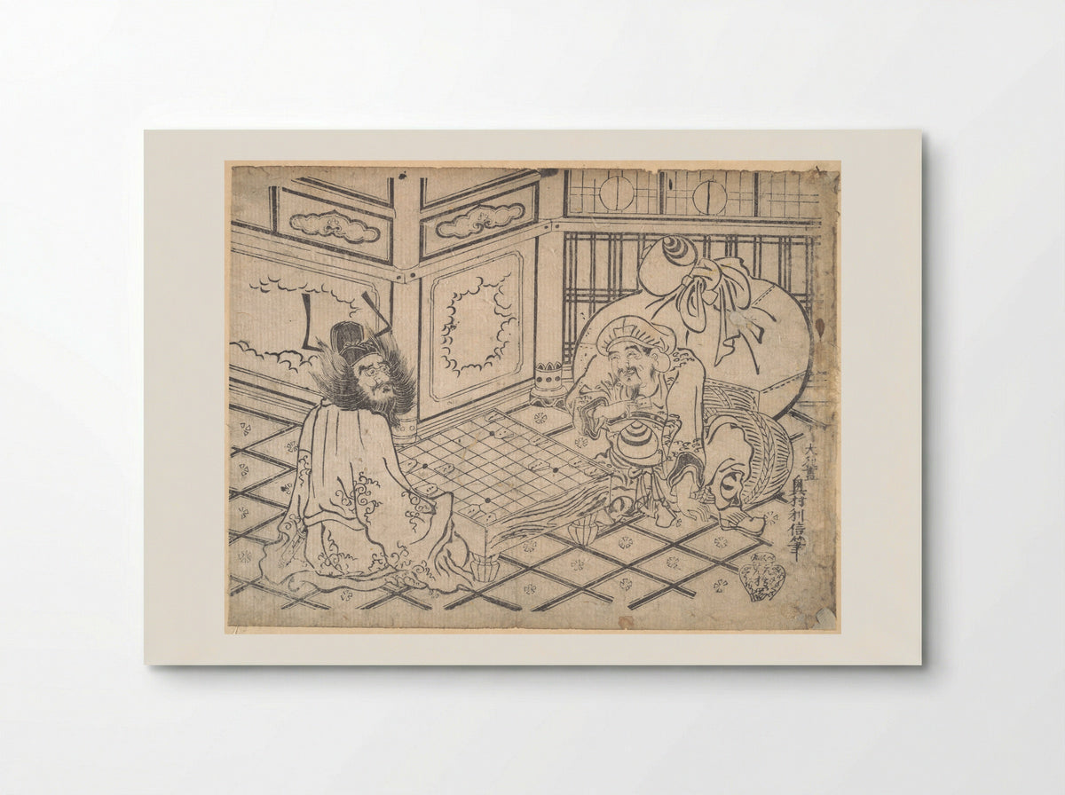 Daikoku and Shoki Playing Chess - Okumura Toshinobu - Poster