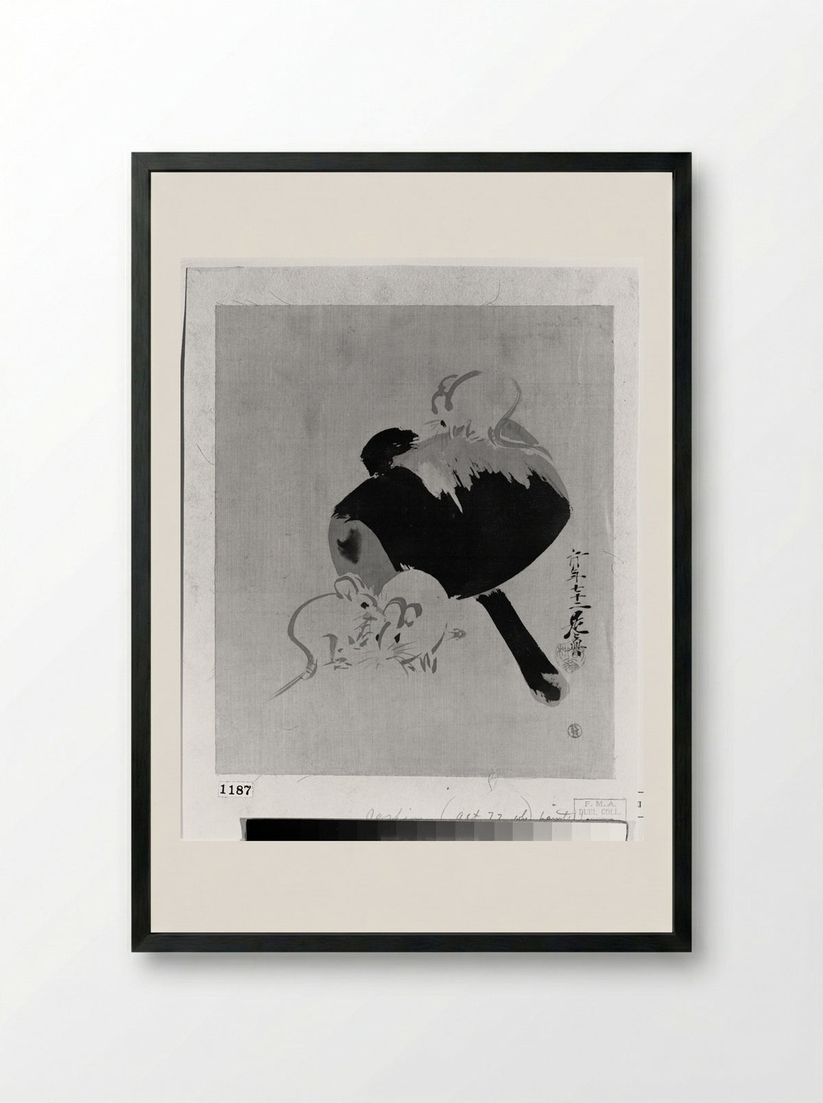 Daikoku's Hammer and Three Mice - Shibata Zeshin - Framed Print Black