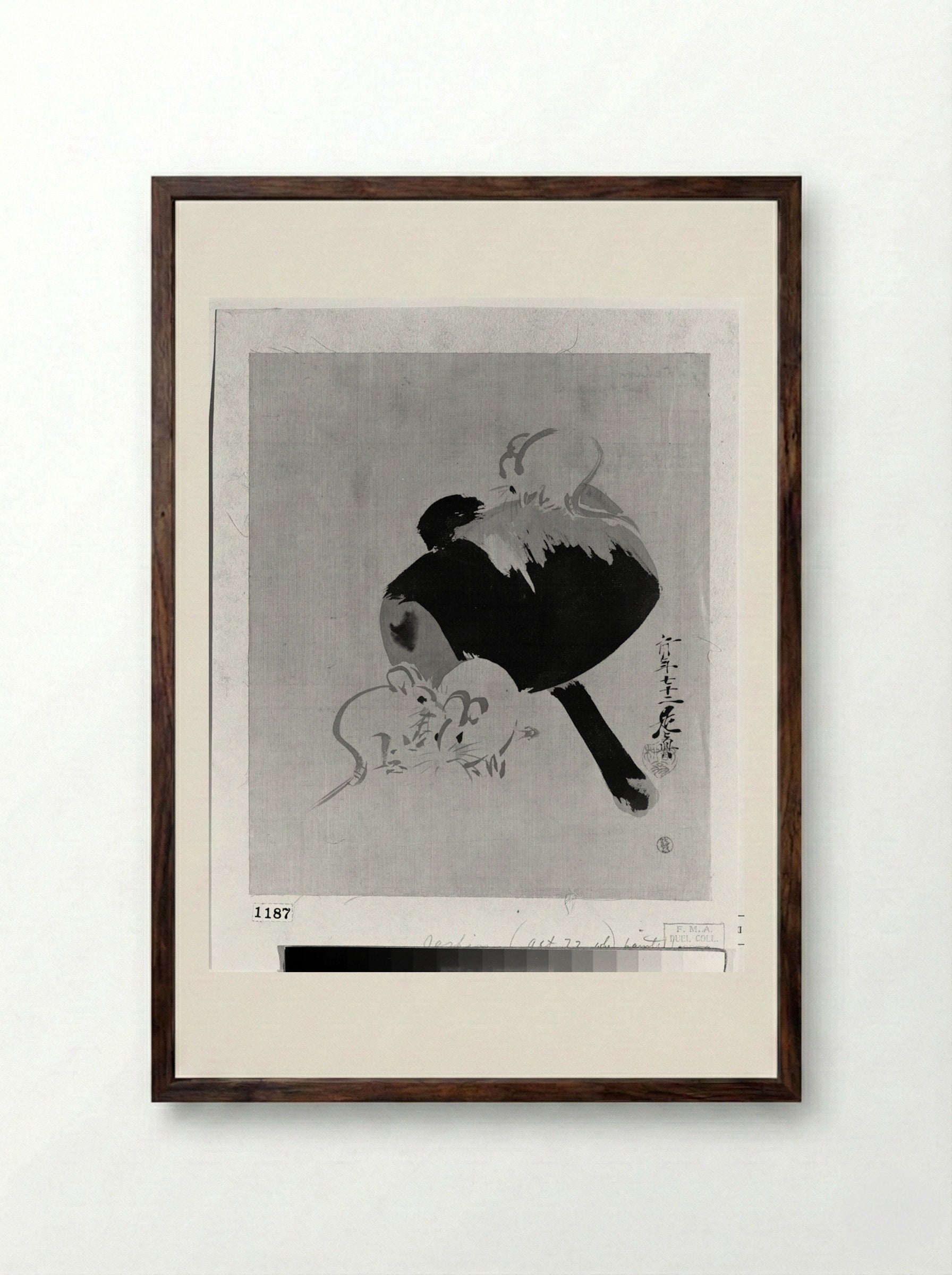 Daikoku's Hammer and Three Mice - Shibata Zeshin - Framed Print Dark Wood