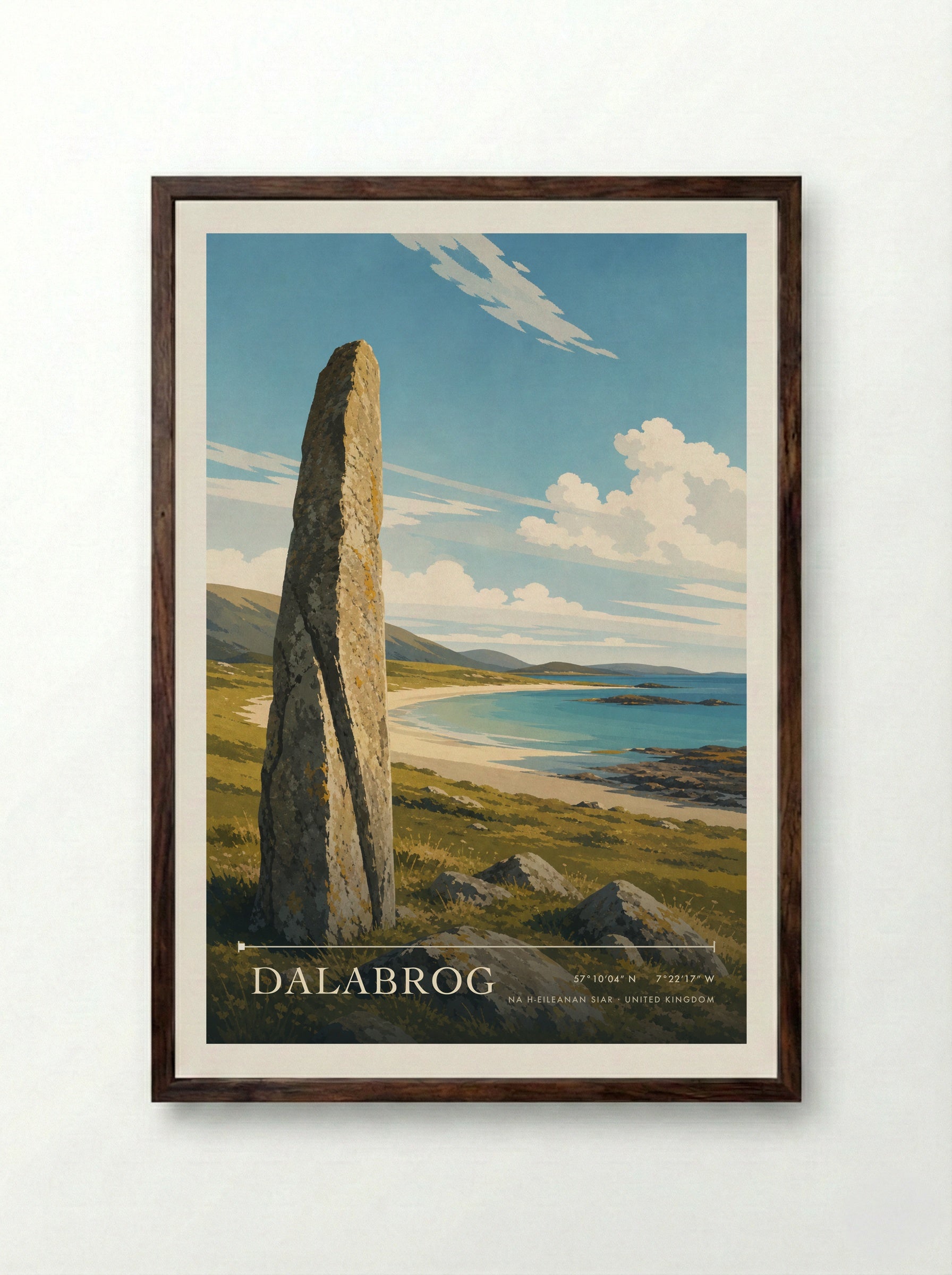 Dalabrog Na h-Eileanan Siar United Kingdom Travel Poster - Framed Print Dark Wood