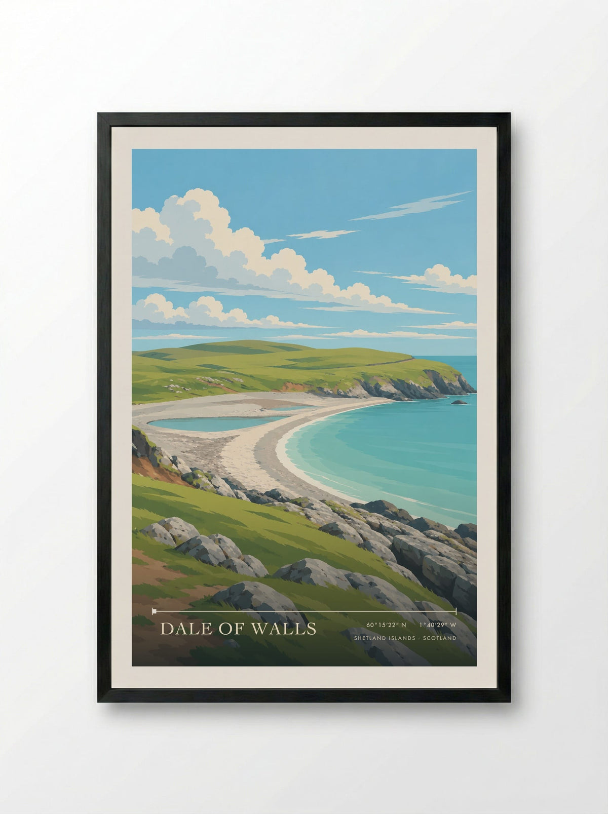 Dale of Walls, Shetland Islands | Travel Poster - Framed Print Black