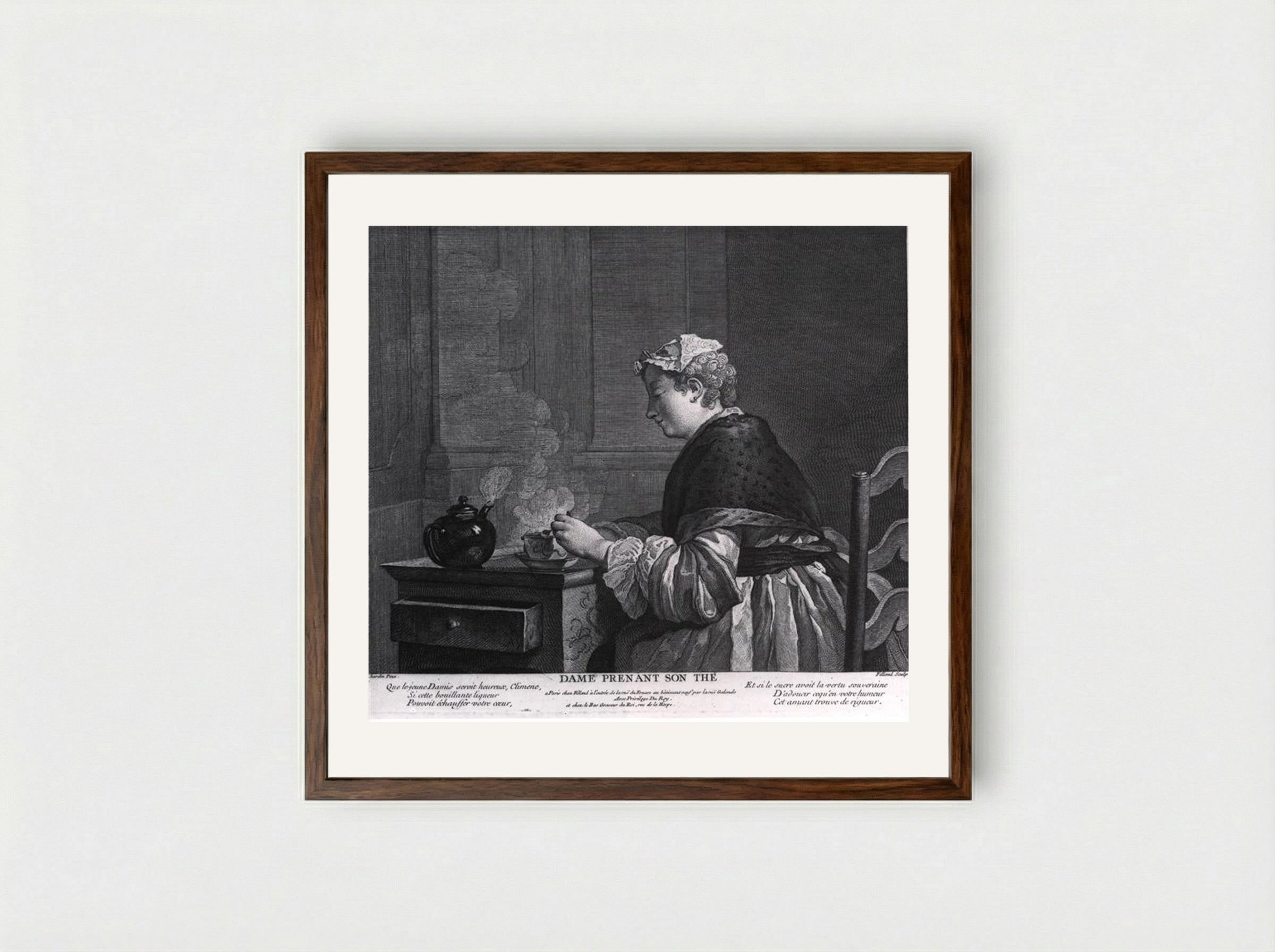 Dame Prenant Son Thé - Jean-Baptiste-Simeon Chardin - Framed Print Dark Wood