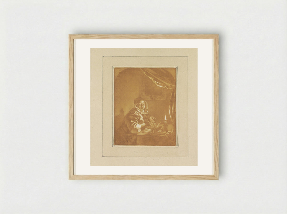 Dame bij kaarslicht - Cornelis Ploos van Amstel - Framed Print Wood