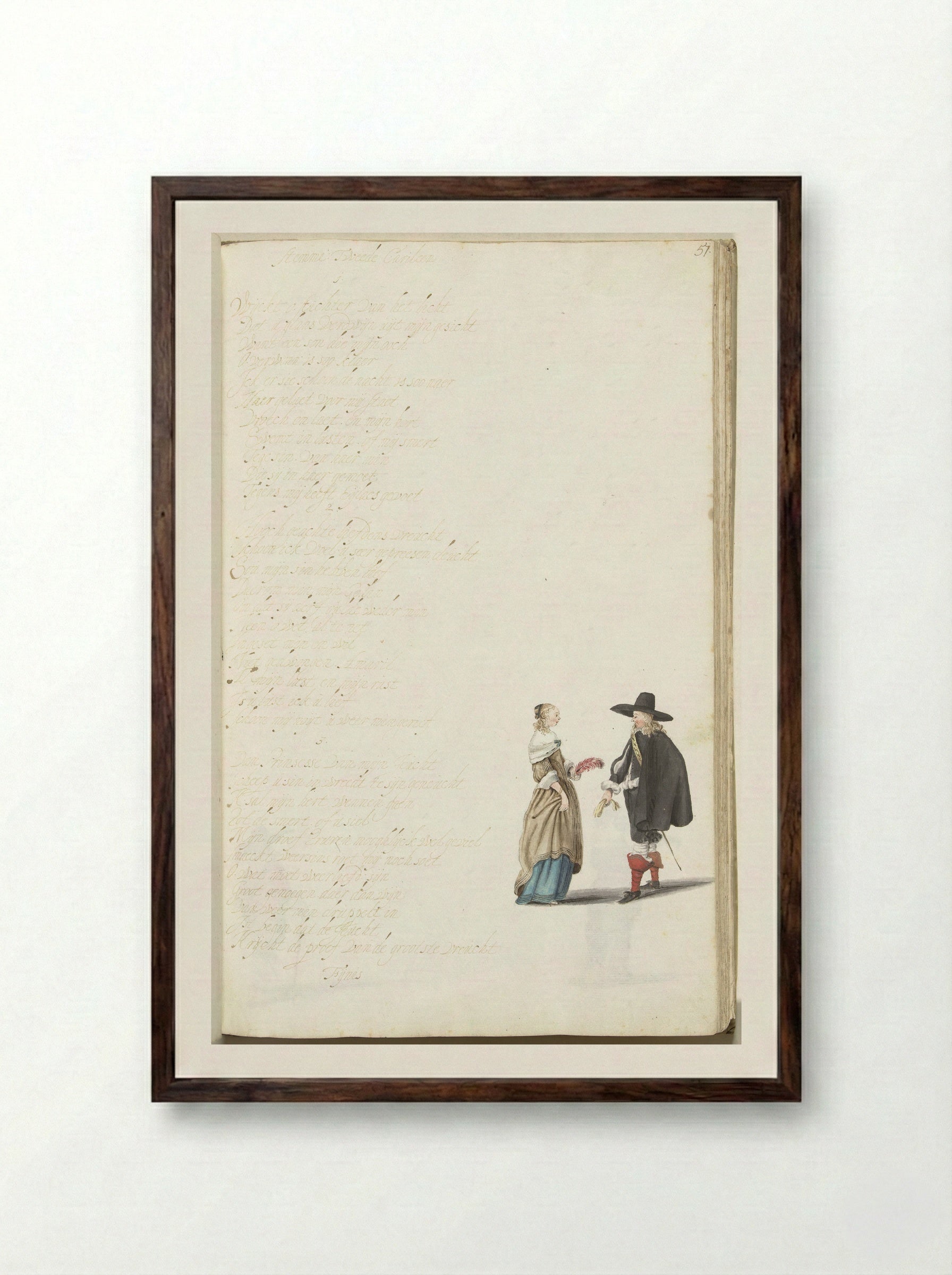 Dame en heer in gesprek - Gesina ter Borch - Framed Print Dark Wood