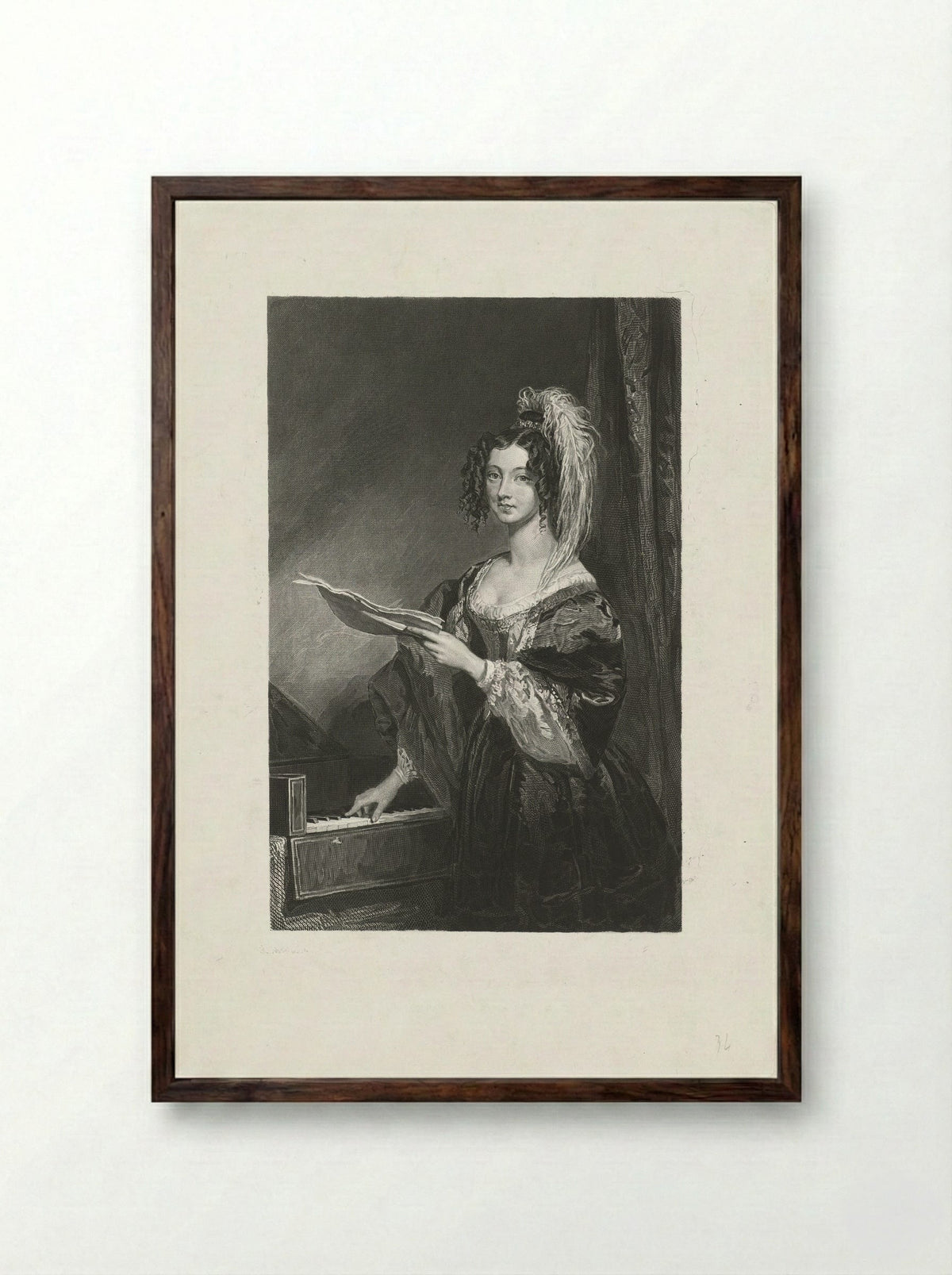 Dame voor een klavier - Johannes de Mare - Framed Print Dark Wood