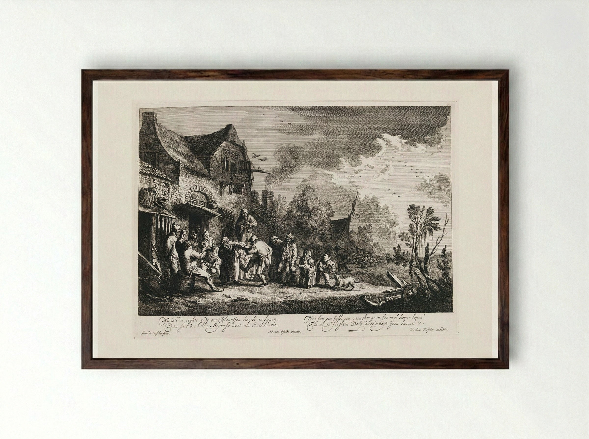 Dance outside an Inn - Jan de Visscher - Framed Print Dark Wood