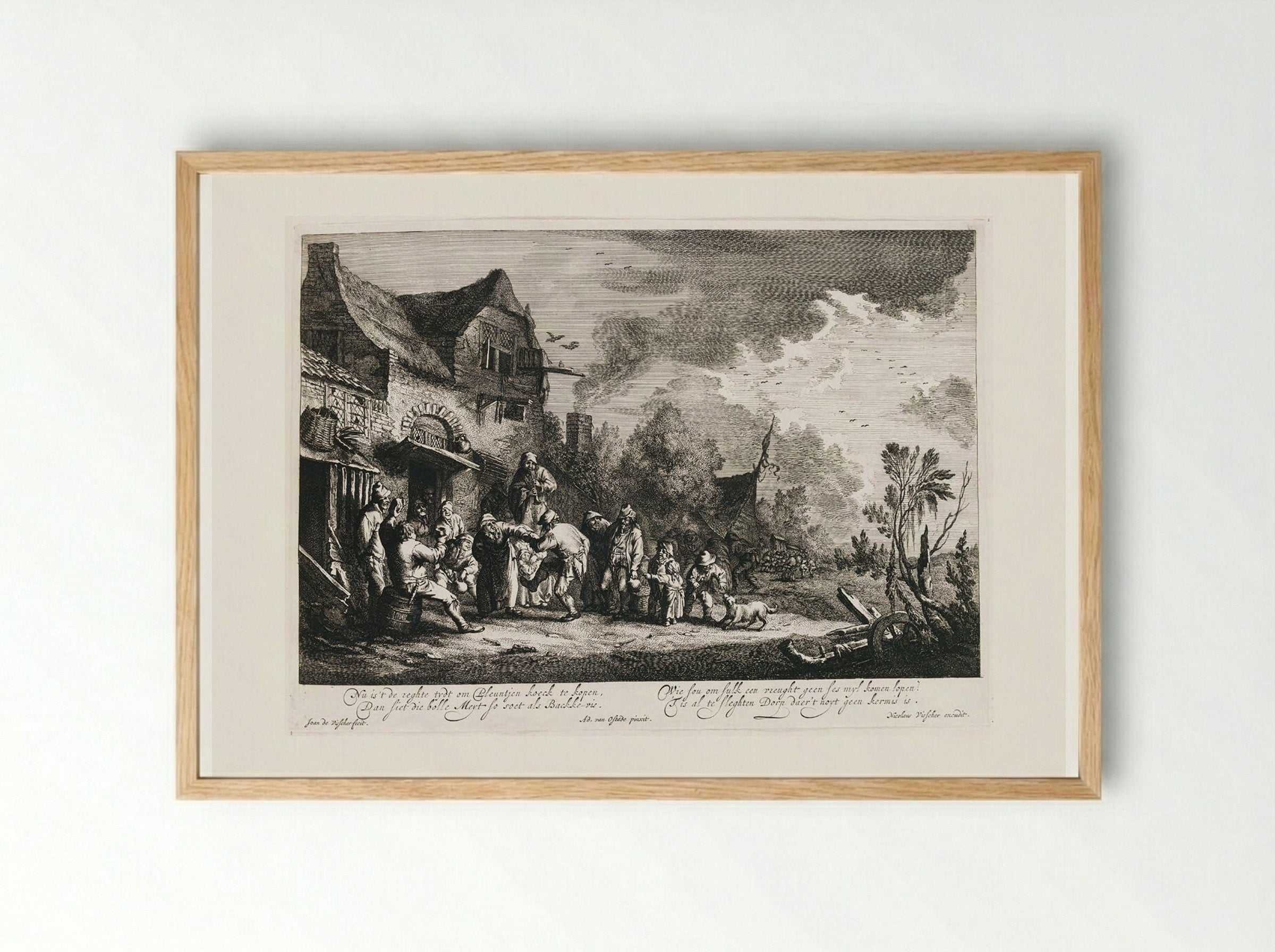 Dance outside an Inn - Jan de Visscher - Framed Print Wood