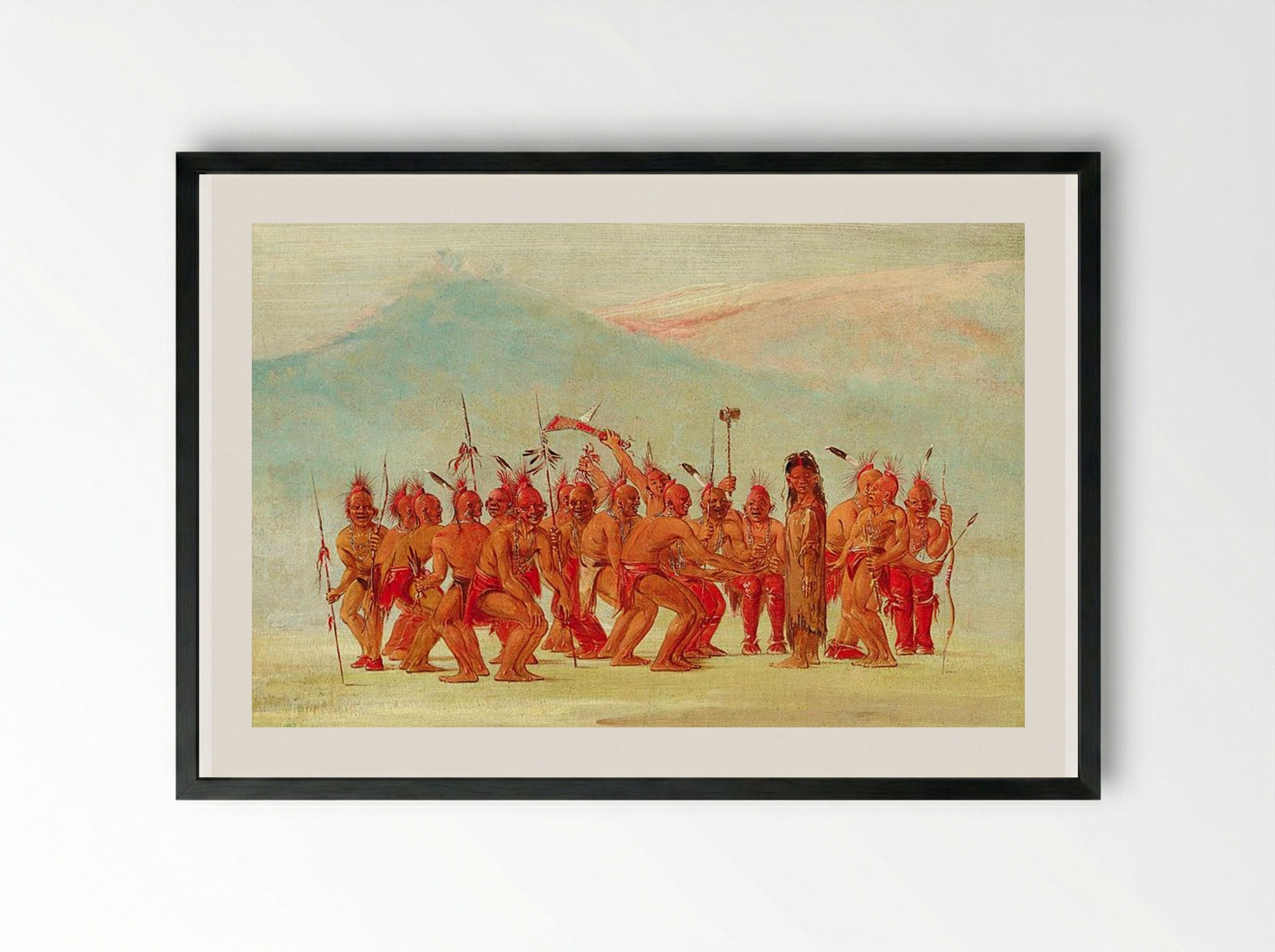 Dance to the Berdache (Sac and Fox) - George Catlin - Framed Print Black