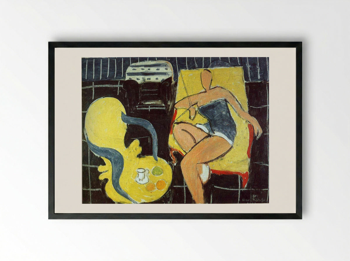 Dancer and Rocaille Armchair on a Black Background - Henri Matisse - Framed Print Black