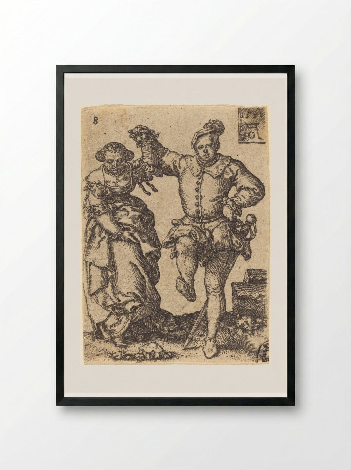 Dancing Couple - Heinrich Aldegrever - Framed Print Black