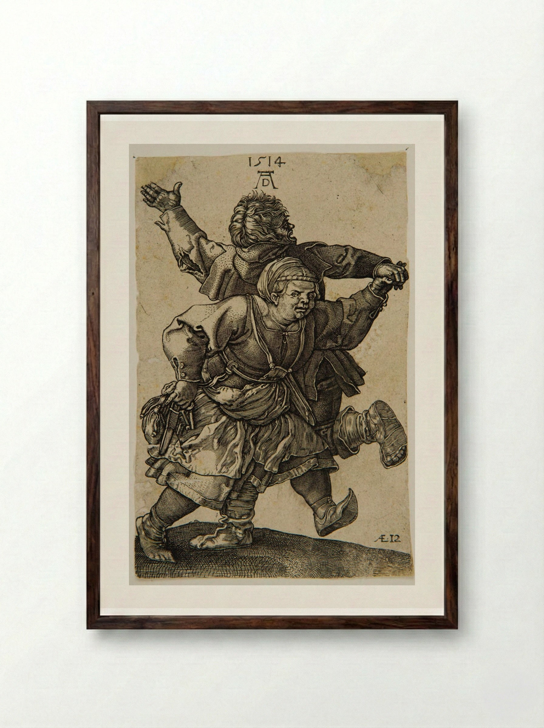 Dancing Peasants - Albrecht Dürer - Framed Print Dark Wood