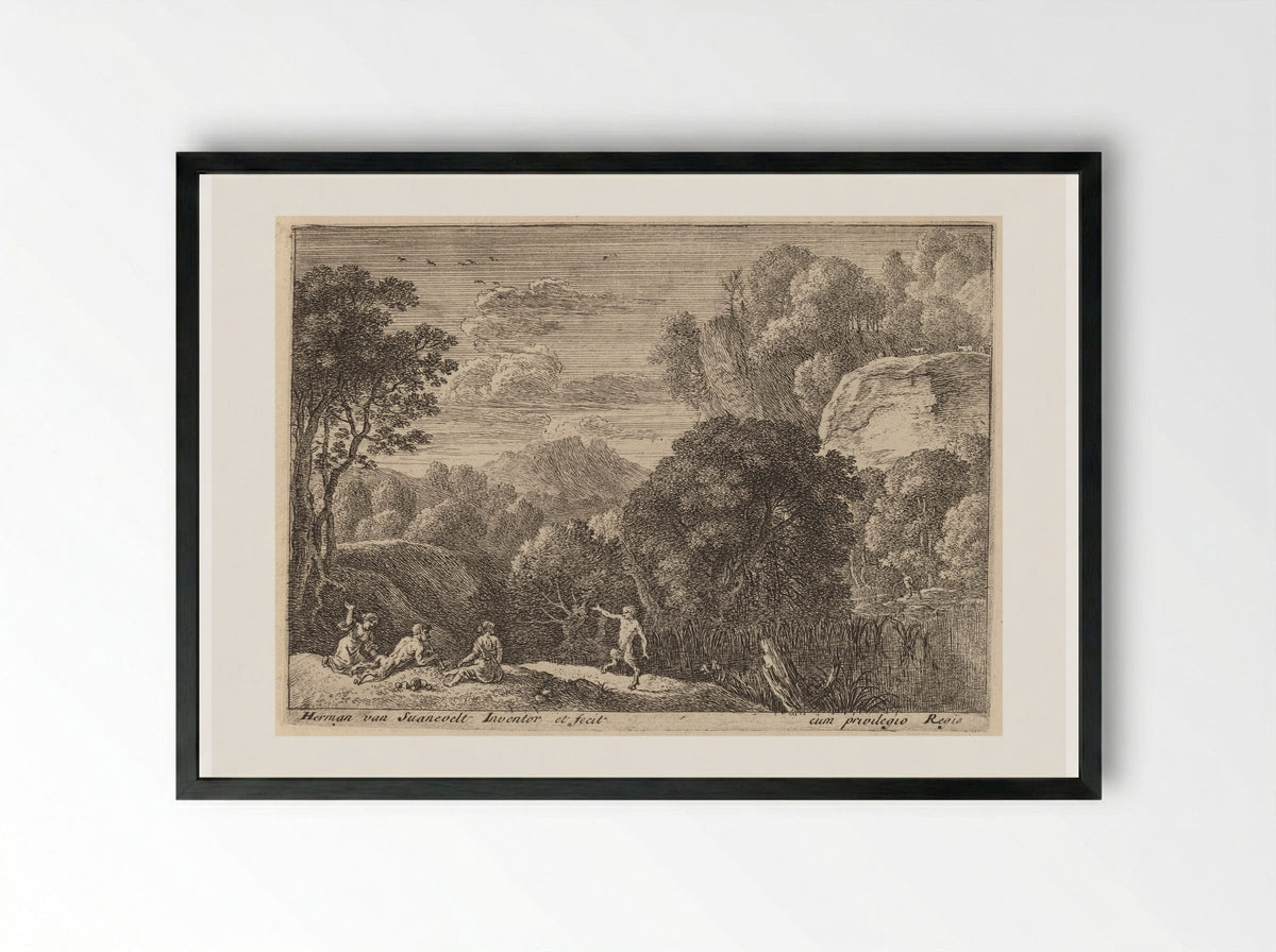 Dancing Satyr - Herman van Swanevelt - Framed Print Black
