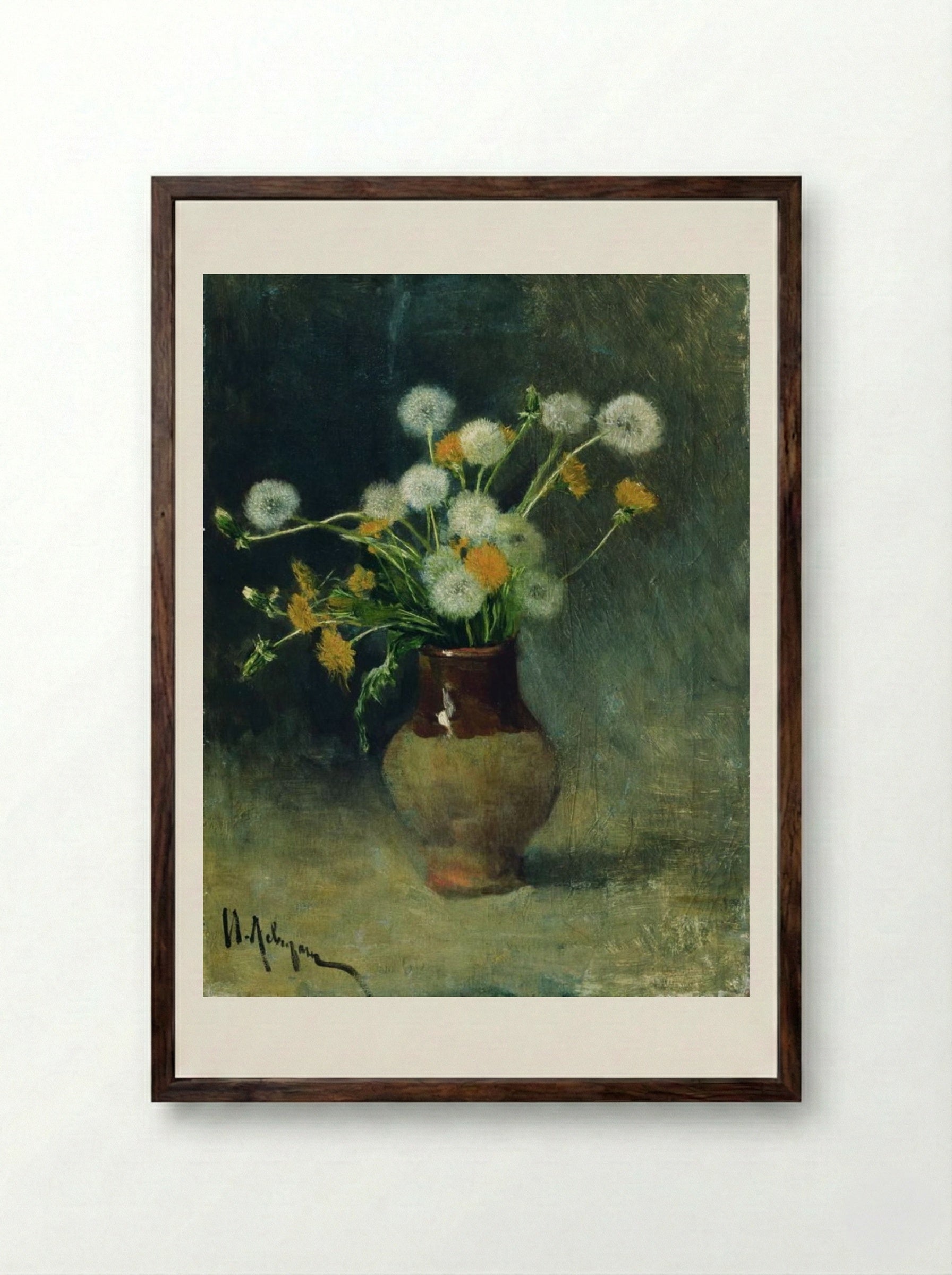 Dandelions - Isaac Levitan - Framed Print Dark Wood
