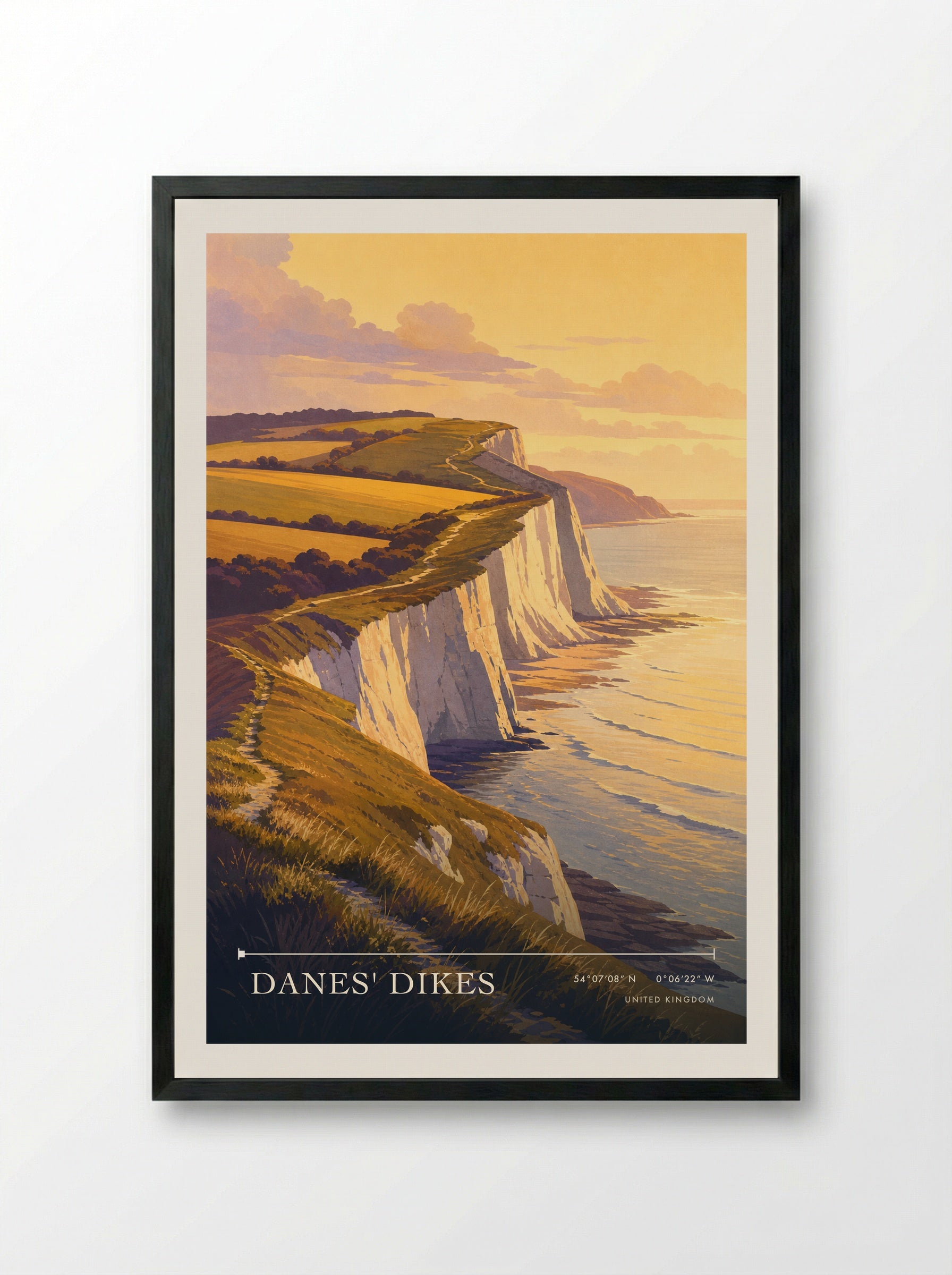 Danes' Dikes United Kingdom Travel Poster - Framed Print Black