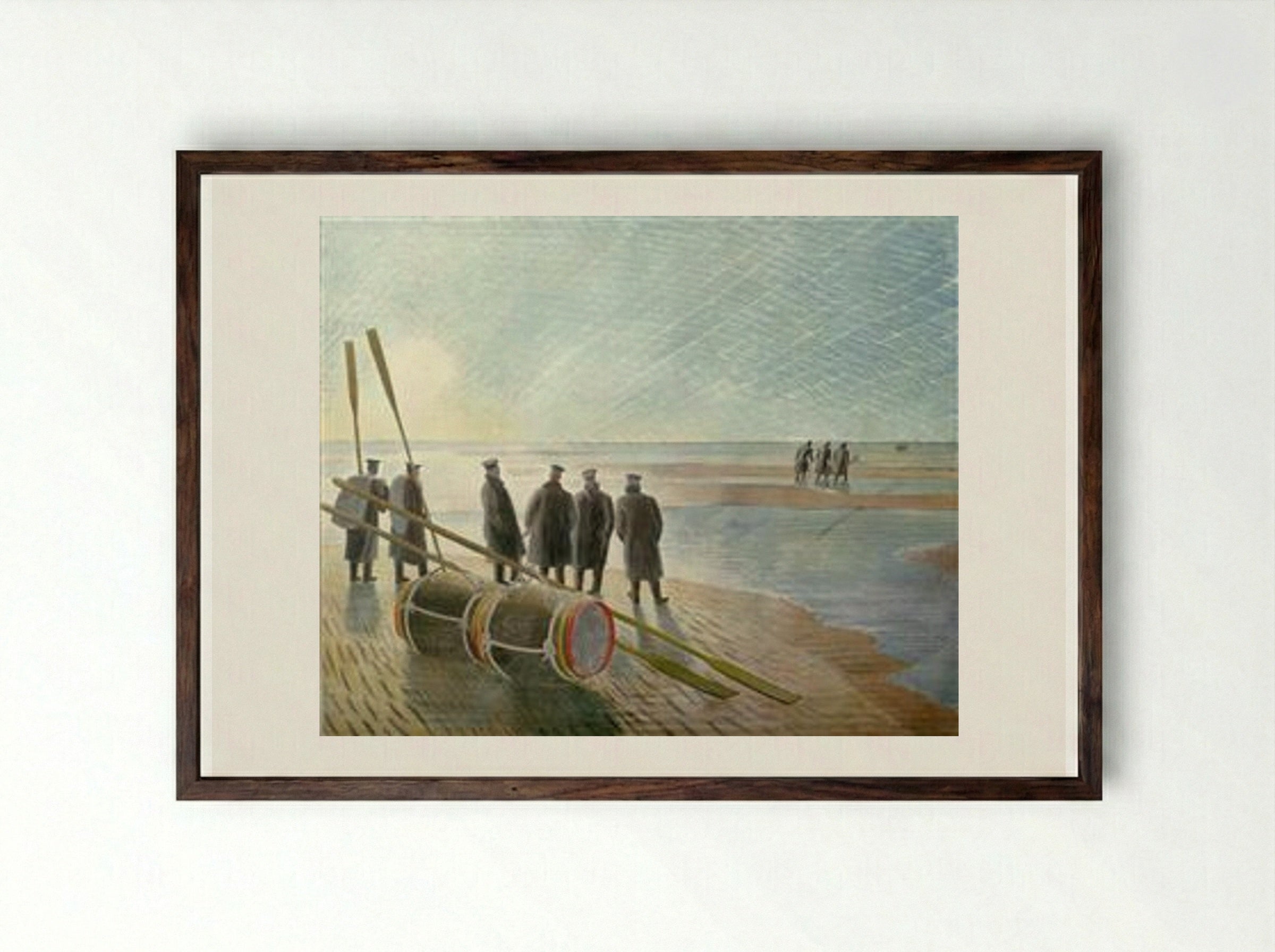 Dangerous Work at Low Tide - Eric Ravilious - Framed Print Dark Wood