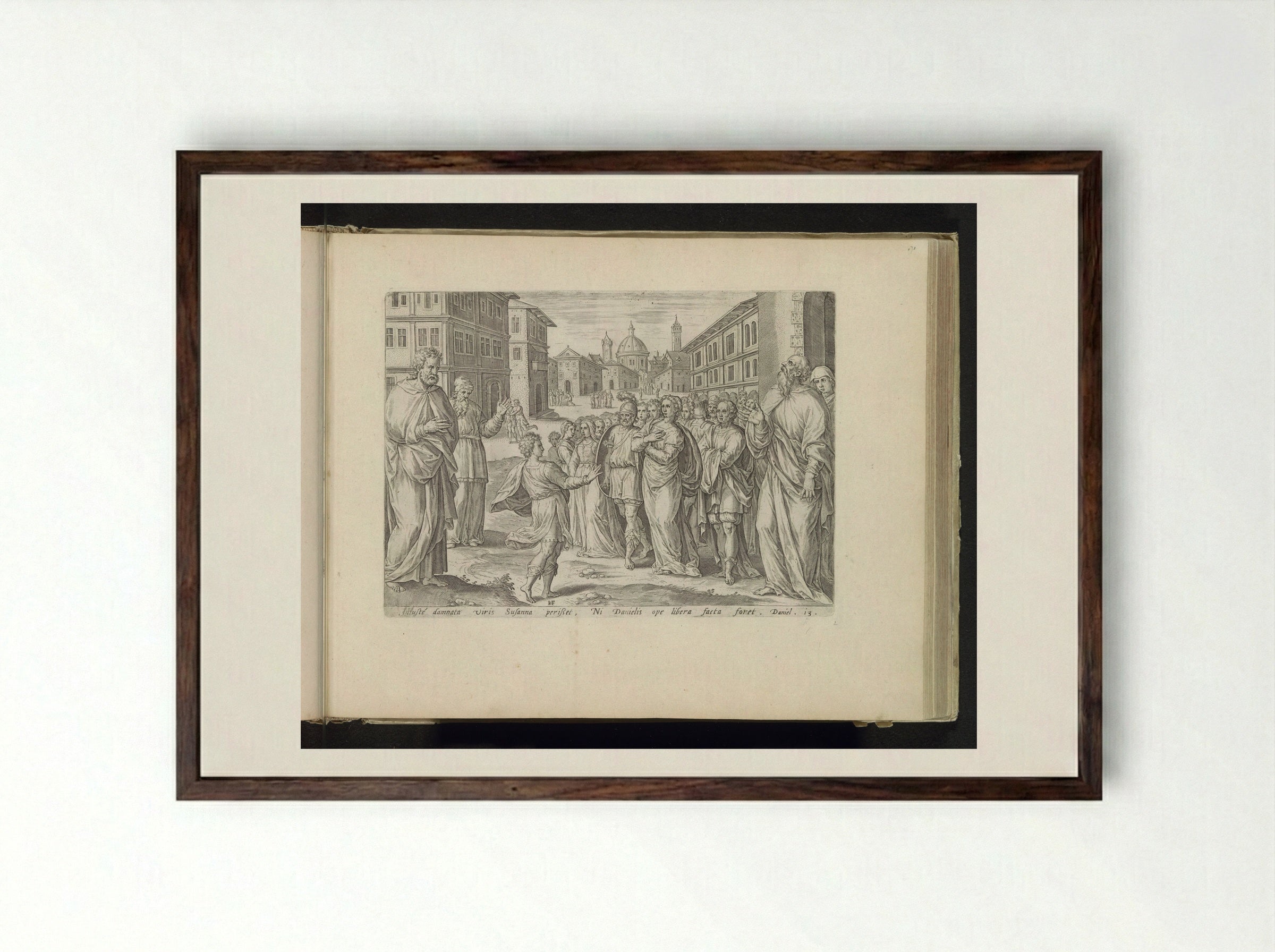 Daniel Intervening in the Condemnation of Susanna - Gerard de Jode - Framed Print Dark Wood