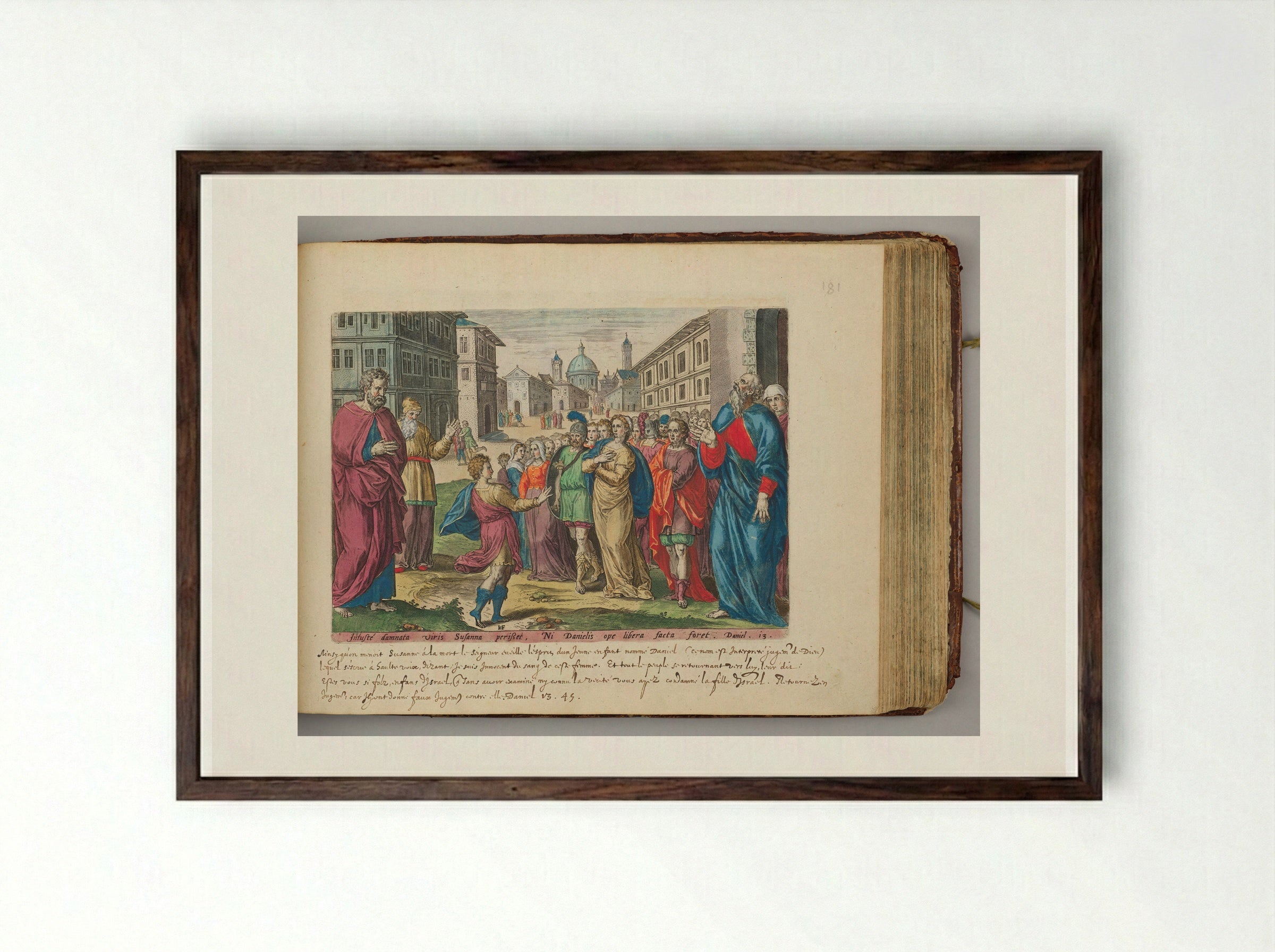 Daniel Intervening on Behalf of Susanna - Hans Collaert the Elder - Framed Print Dark Wood