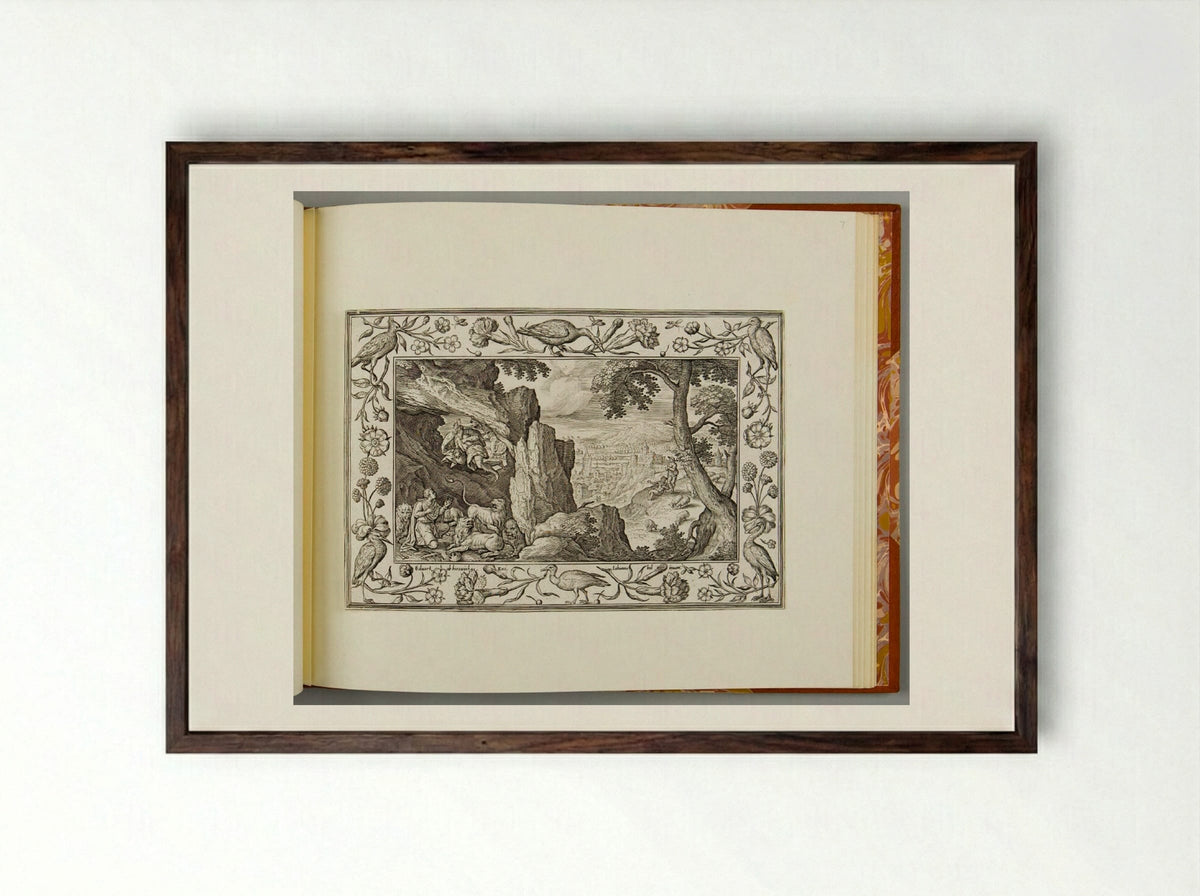 Daniel in the Lion's Den, with Birds, Carnations, and Roses - Adriaen Collaert - Framed Print Dark Wood