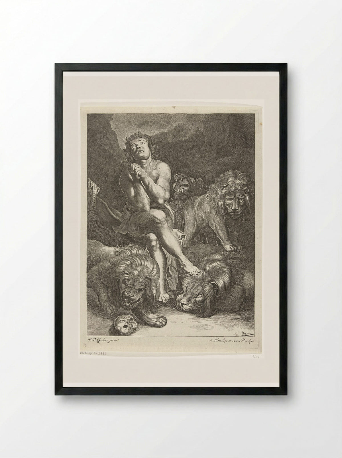 Daniel in the Lions' Den - Abraham Bloteling - Framed Print Black