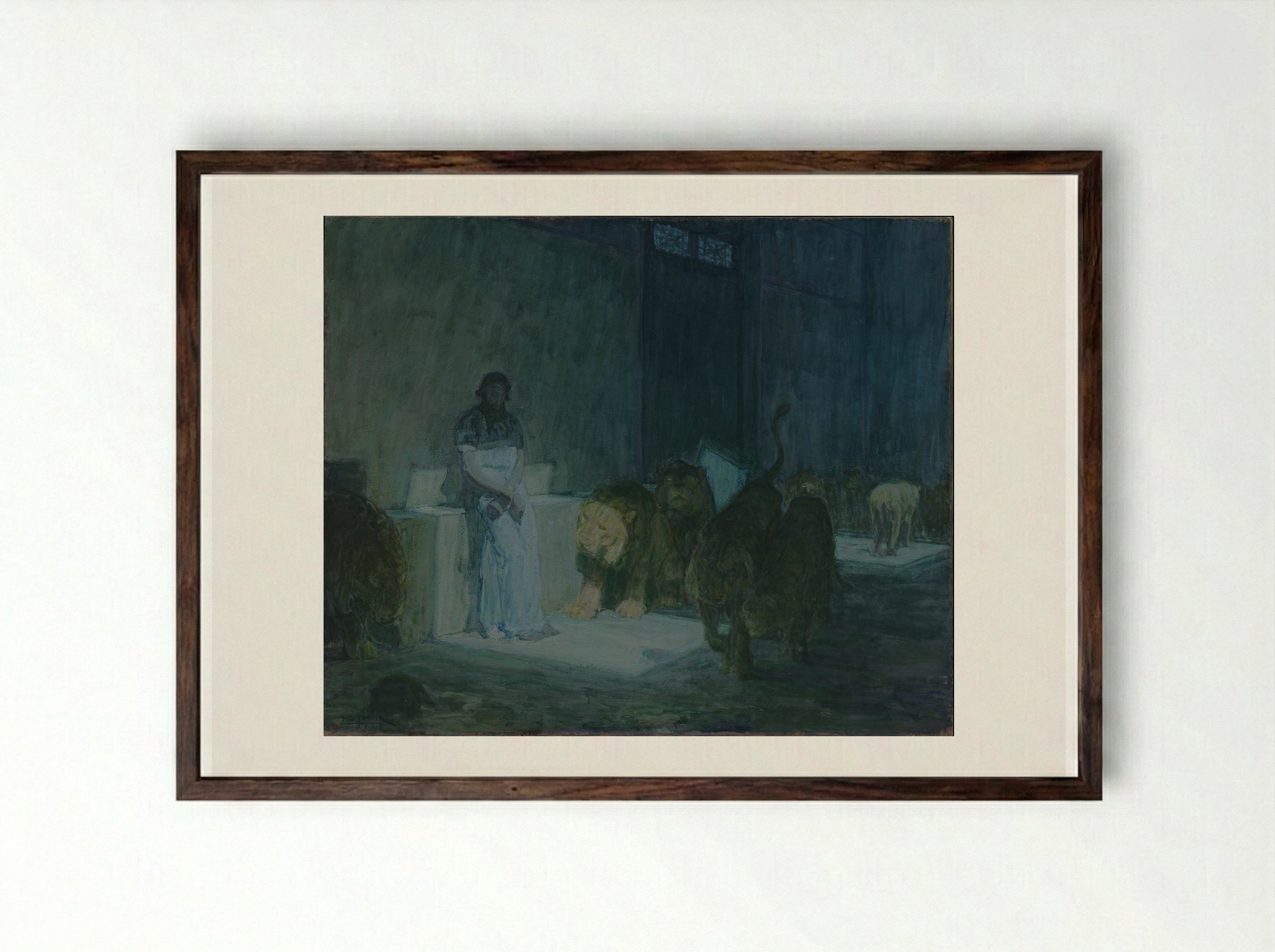 Daniel in the Lions' Den - Henry Ossawa Tanner - Framed Print Dark Wood