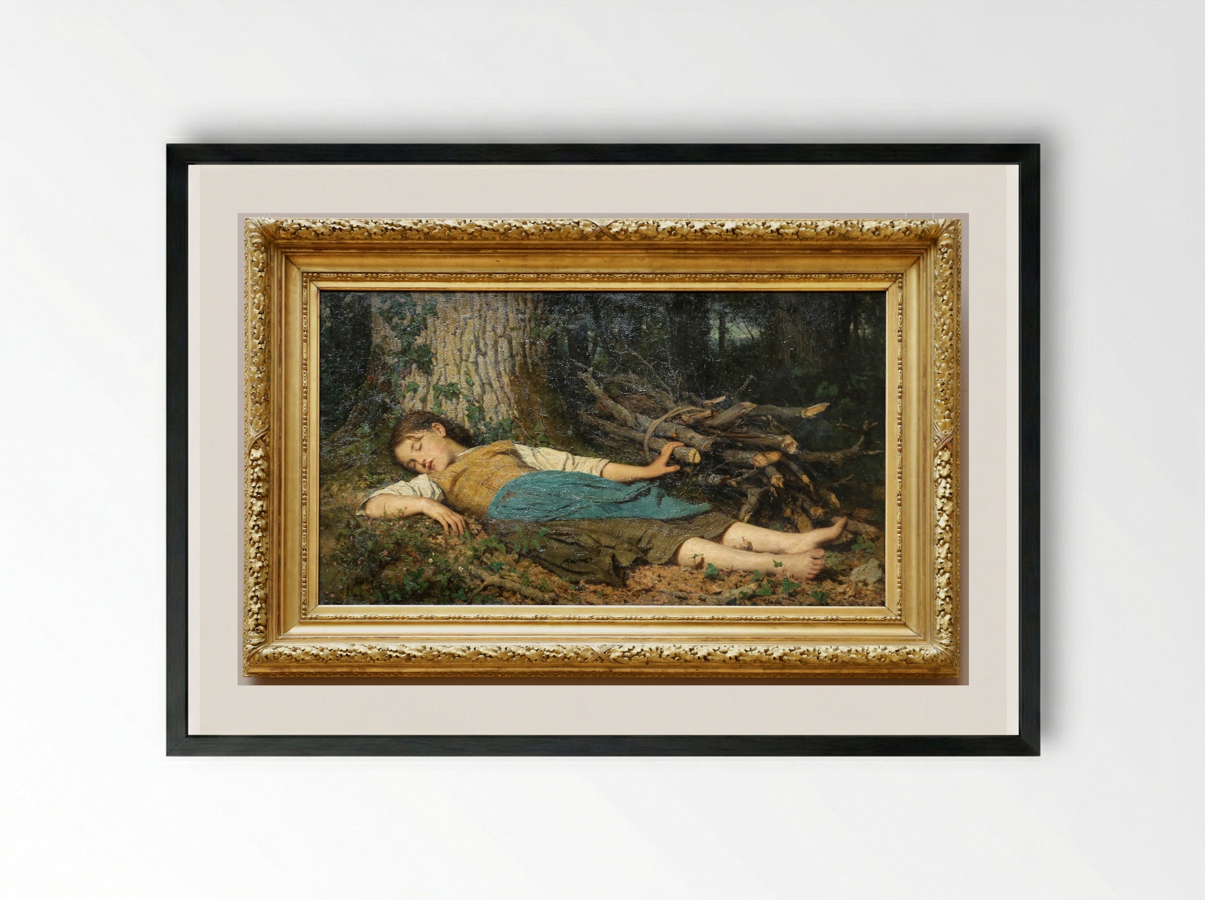 Dans les bois - Albert Anker - Framed Print Black