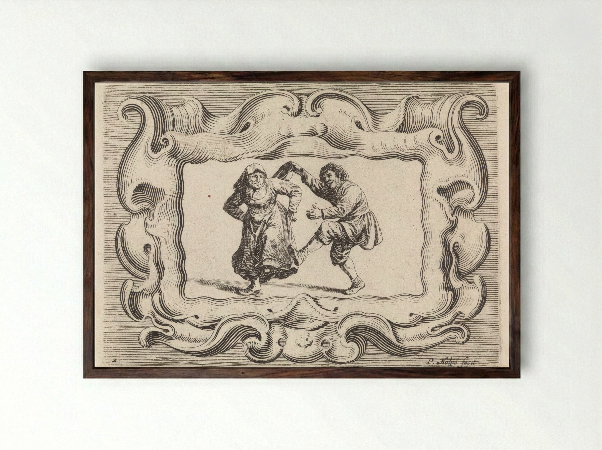 Dansend boerenpaar - Pieter Nolpe - Framed Print Dark Wood