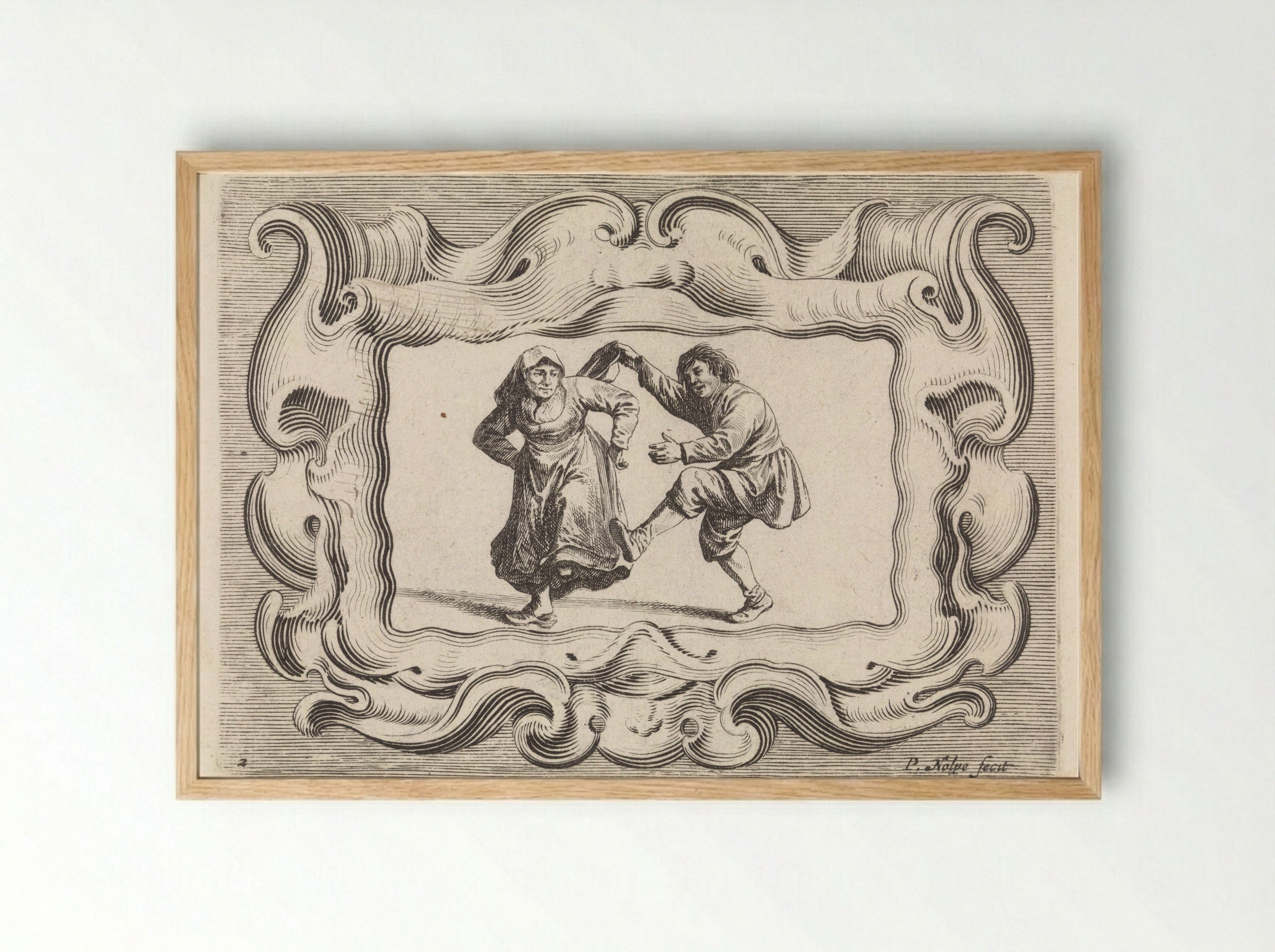 Dansend boerenpaar - Pieter Nolpe - Framed Print Wood
