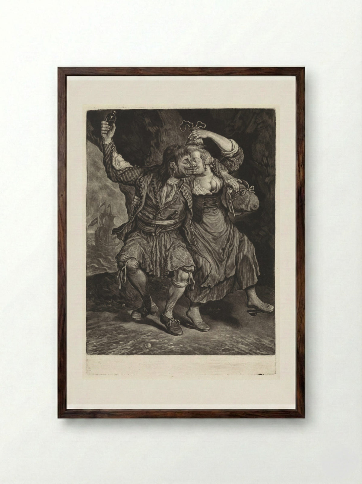 Dansend paar (Dancing Couple) - Cornelis Dusart - Framed Print Dark Wood