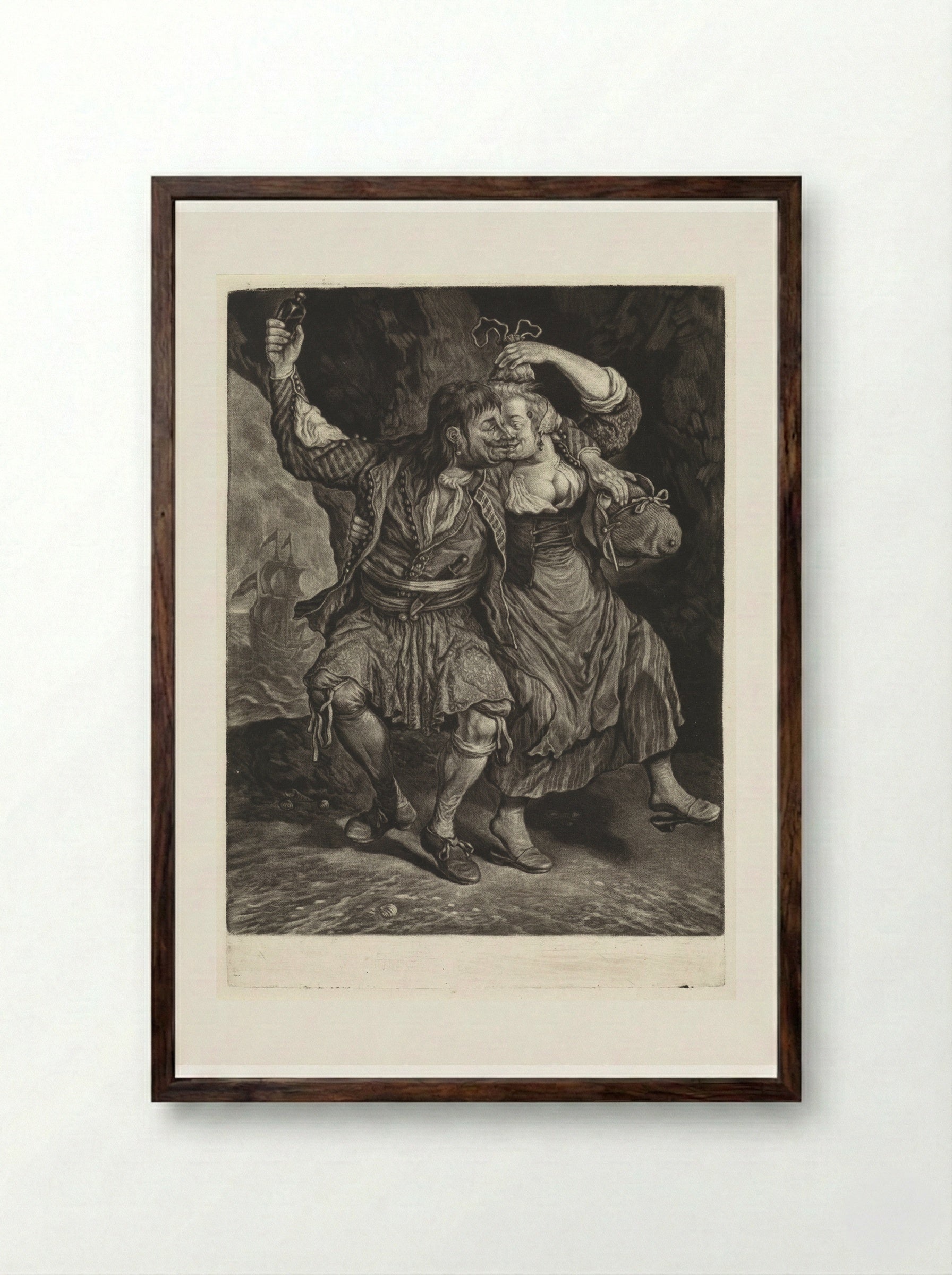 Dansend paar (Dancing Couple) - Cornelis Dusart - Framed Print Dark Wood